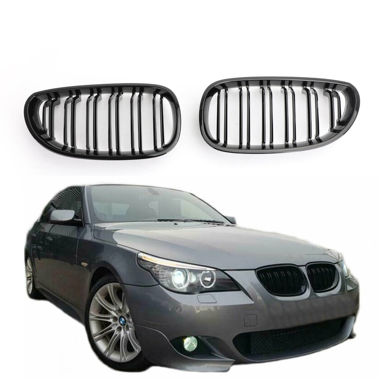 PALASER Glossy Black Front Sport Kidney Grille ABS For 2004-2009 BMW E60 E61 M5 520i 530i