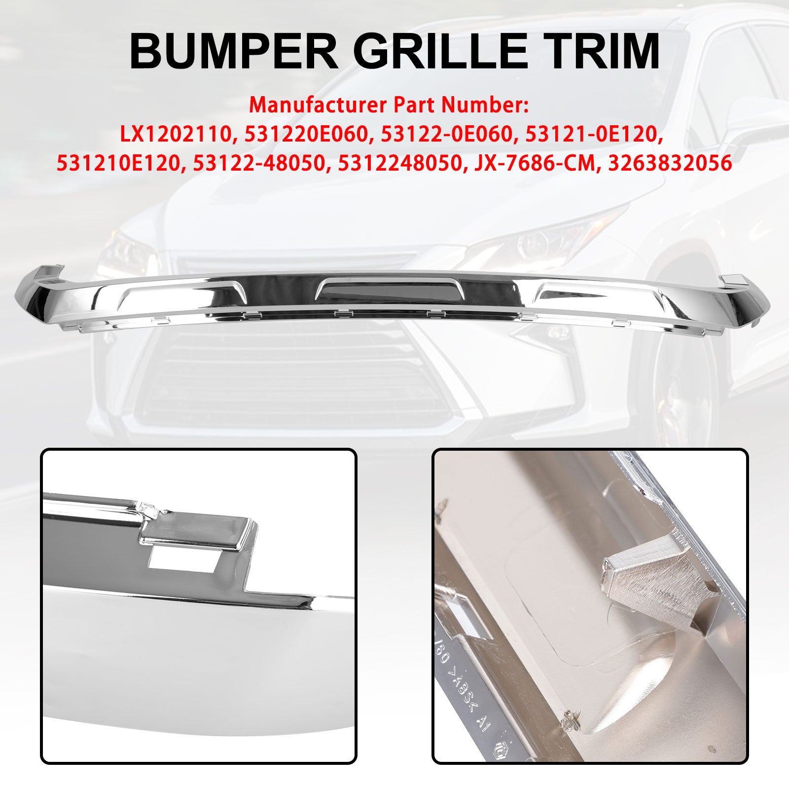 PALASER RX350 RX450 2016-2019 Base Model Front Bumper Cover Lower Grill Chrome Molding - Image 5