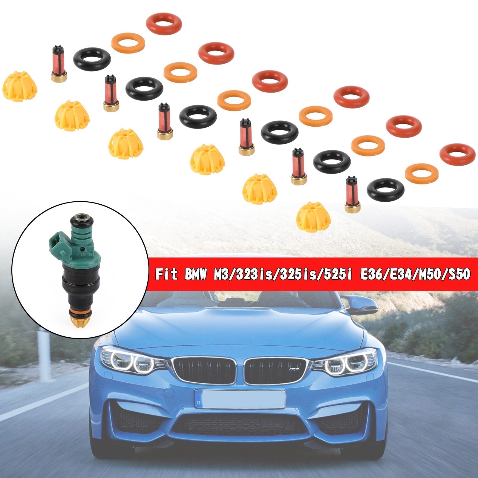 PALASER 1992-1995 BMW 325IS 6 Set Fuel Injectors Repair Seal Kit 0280150415 - Image 2