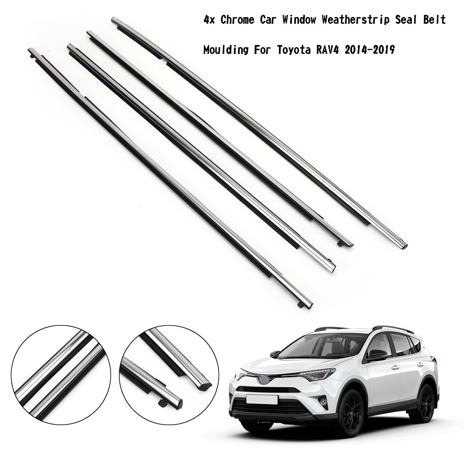 PALASER Toyota RAV4 2014-2019 4PCS Chrome Car Window Weatherstrip Seal Belt Moulding 75740-0R040
