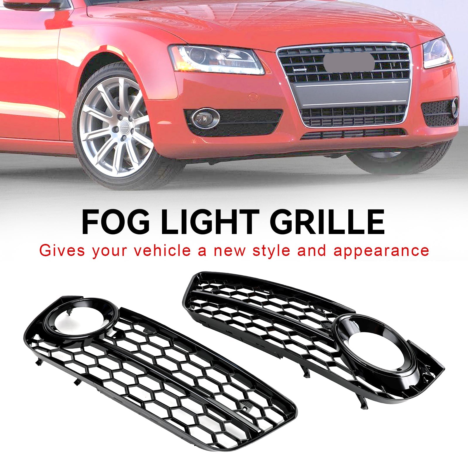 PALASER 2007-2011 Audi A5 Standart Style Pair Honeycomb Front Fog Lamp Cover Grill 1522024 - Image 5