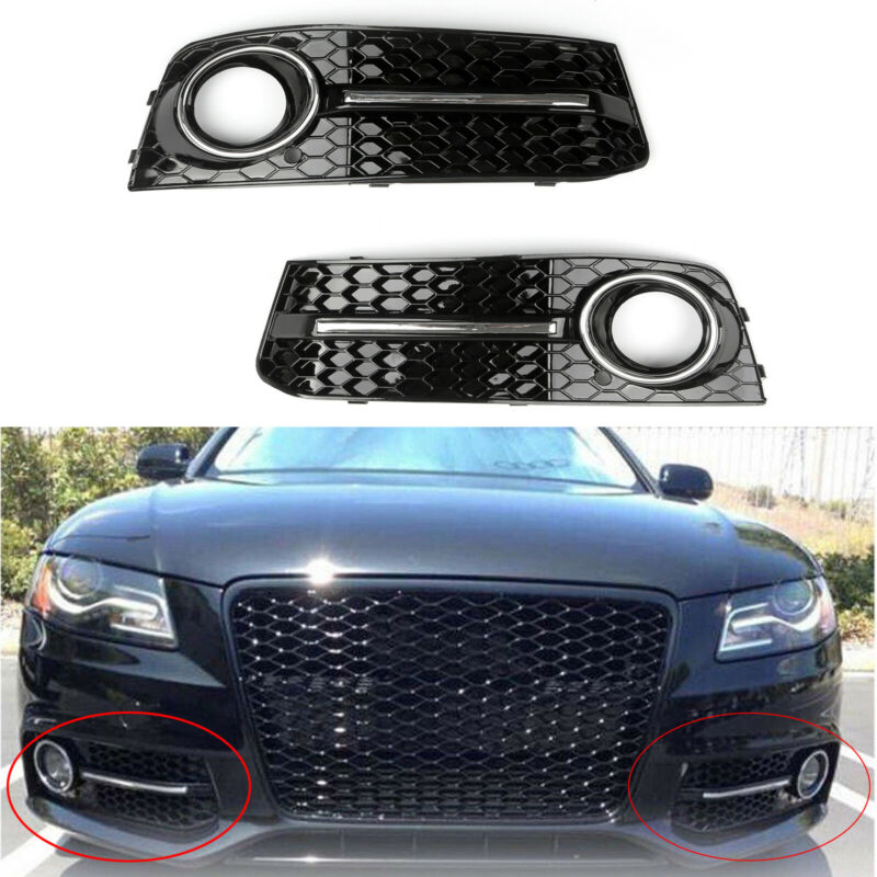 PALASER Lh+rh Chrome Honeycomb Fog Light Grille Grills For Audi A4 B8 09-12