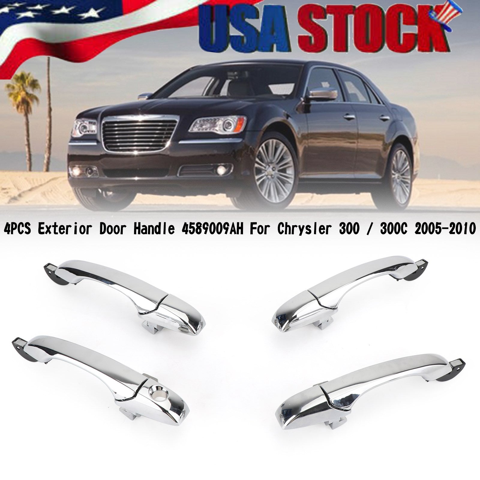 PALASER 4x Exterior Door Handle 4589009AH Chrome For Chrysler 300 / 300C 2005-2010 - Image 3