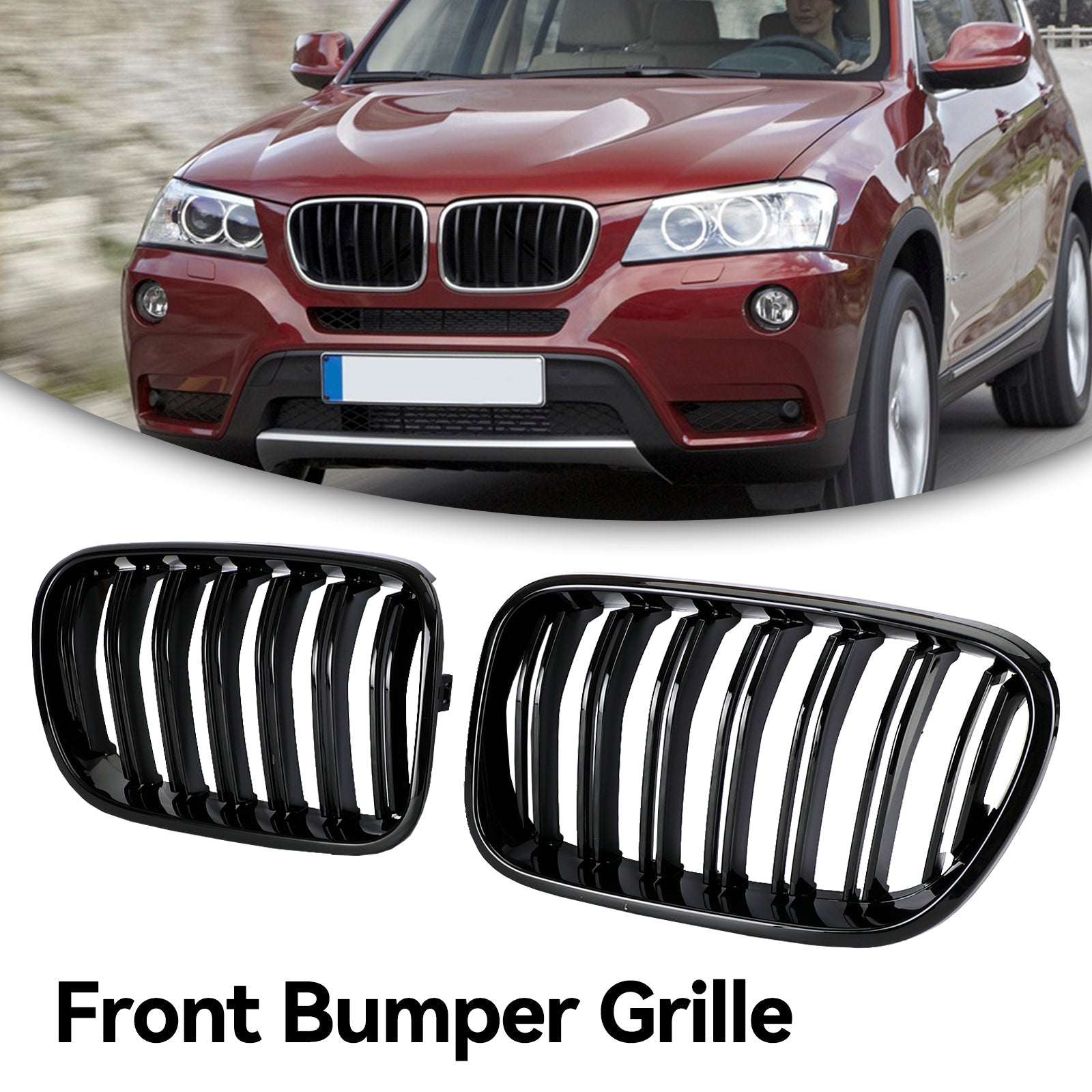 PALASER 2010-2014 BMW X3 F25 Pre-facelift Gloss Black Front Bumper Kidney Grill 51712297589 51117210725 - Image 6