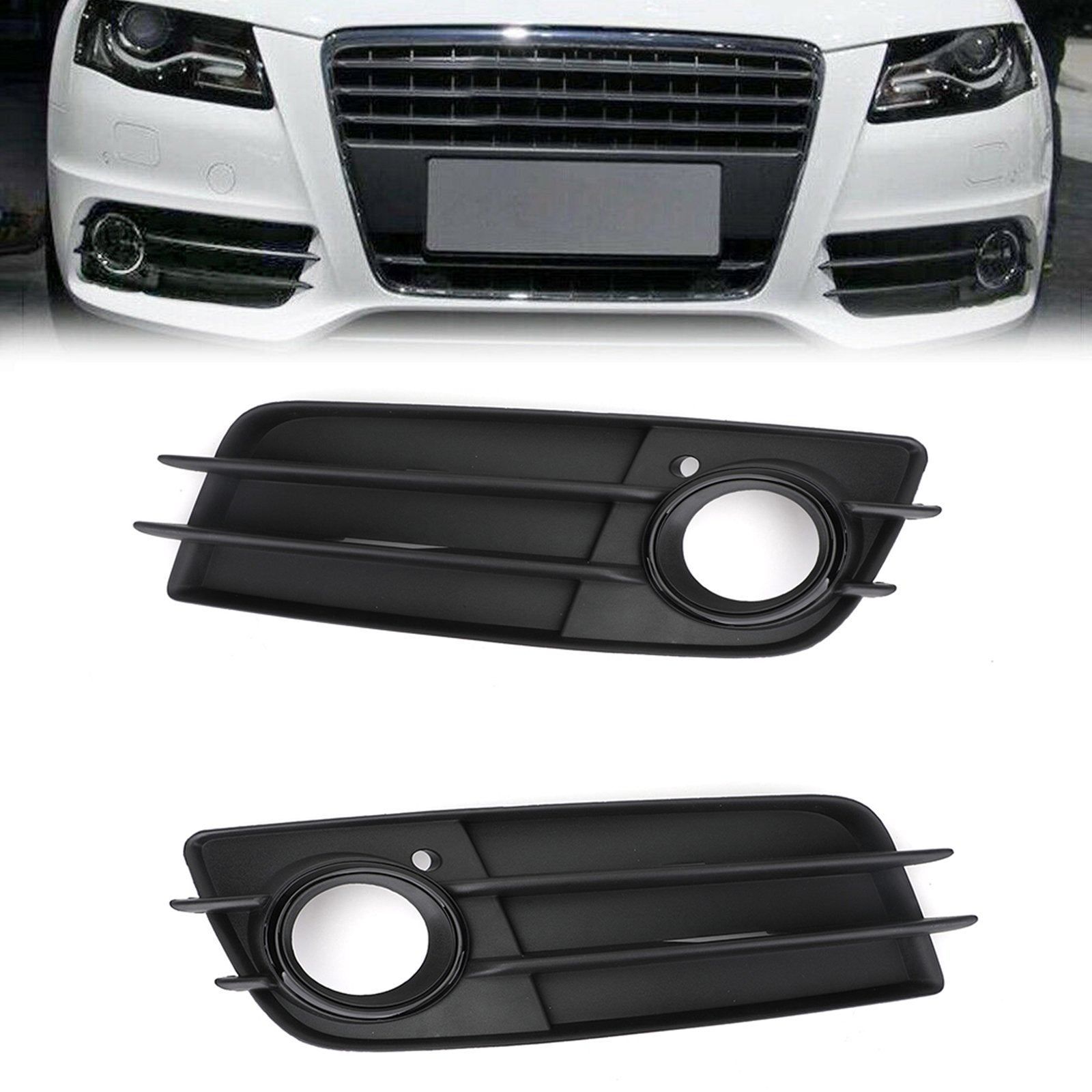 PALASER 2 X Front Bumper Black Fog Light Grille Cover For 2008-2012 Audi A4 S-line S4
