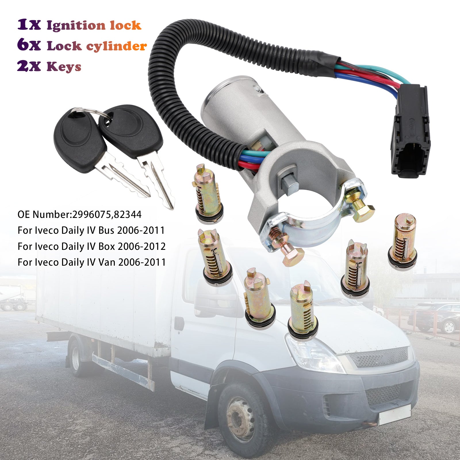 PALASER Ignition Lock + 6x Locking Cylinder + Key 2996075 For Iveco Daily 06-12