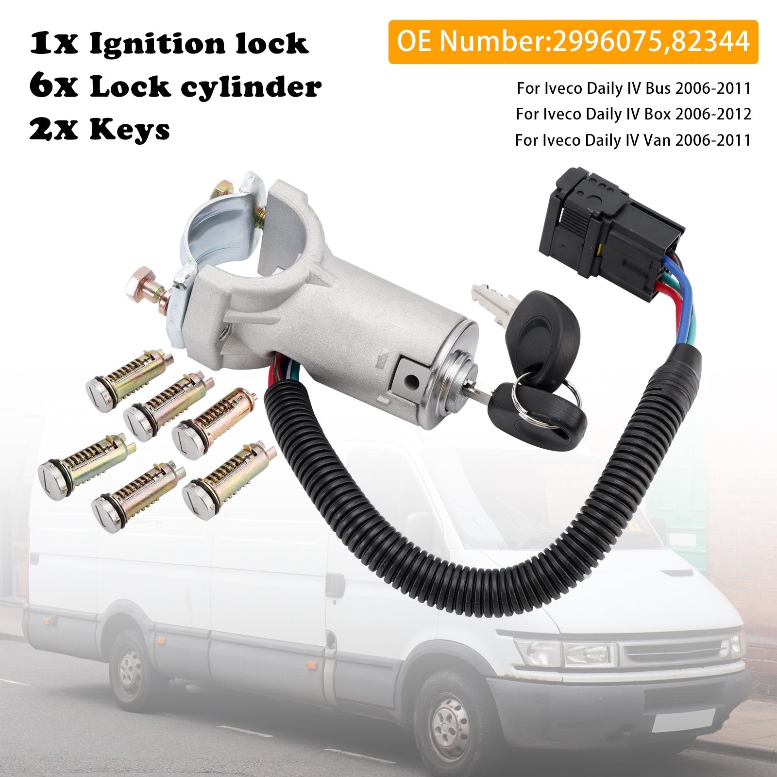 PALASER Ignition Lock + 6x Locking Cylinder + Key 2996075 For Iveco Daily 06-12 - Image 2