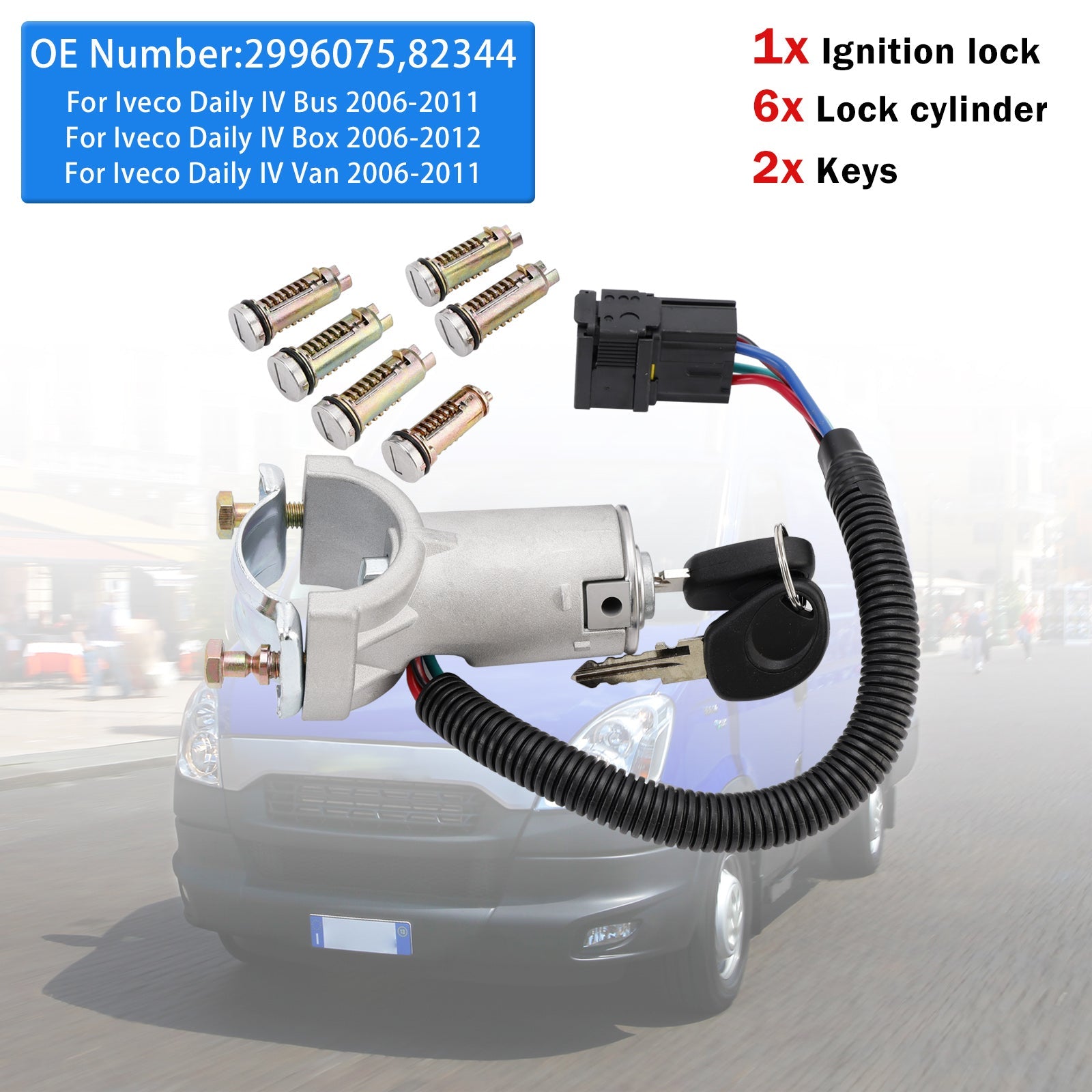 PALASER Ignition Lock + 6x Locking Cylinder + Key 2996075 For Iveco Daily 06-12 - Image 4
