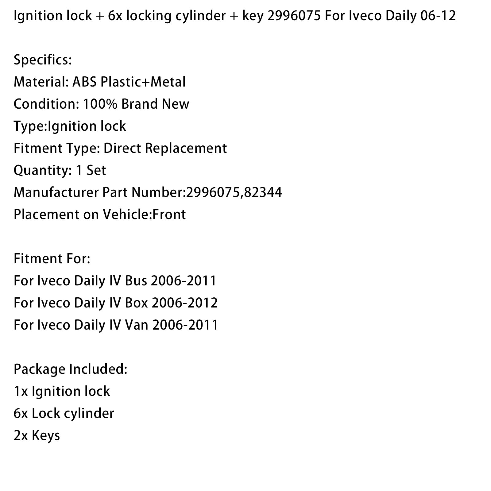 PALASER Ignition Lock + 6x Locking Cylinder + Key 2996075 For Iveco Daily 06-12 - Image 15