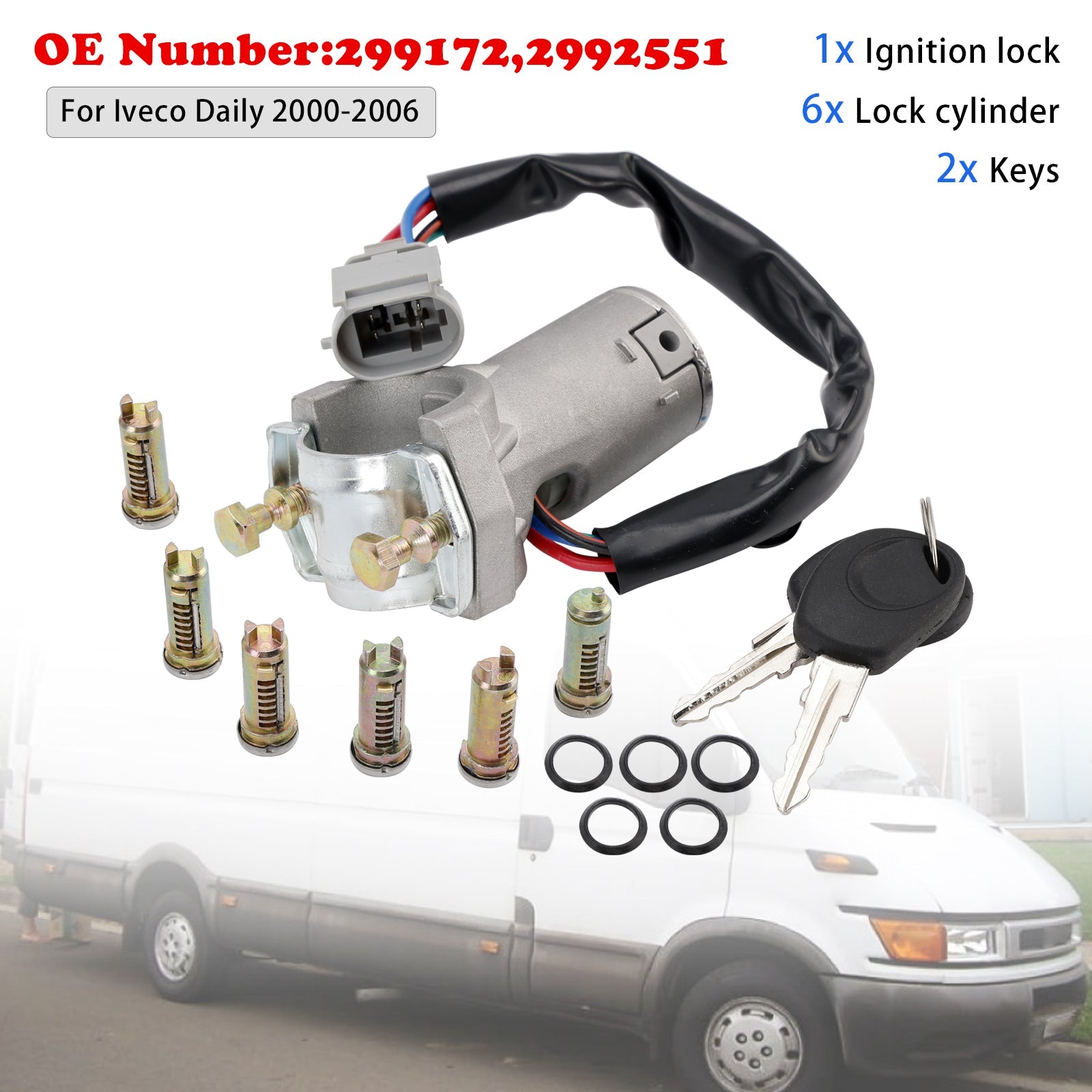 PALASER Ignition Lock + 6x Locking Cylinder + Key 2991727 For Iveco Daily 2000-2006