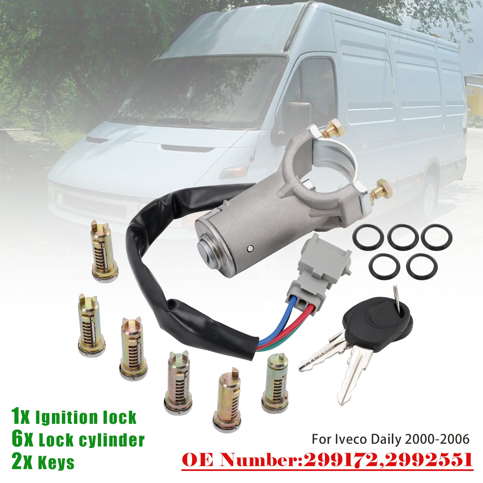 PALASER Ignition Lock + 6x Locking Cylinder + Key 2991727 For Iveco Daily 2000-2006 - Image 2