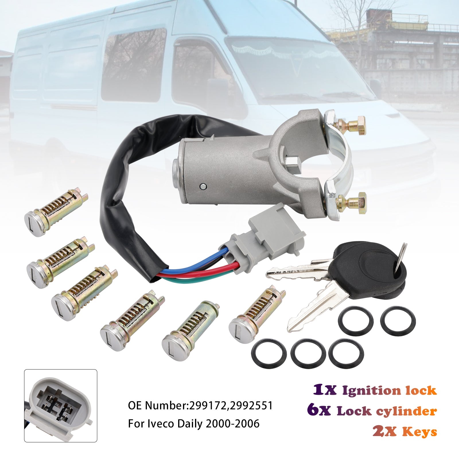 PALASER Ignition Lock + 6x Locking Cylinder + Key 2991727 For Iveco Daily 2000-2006 - Image 3