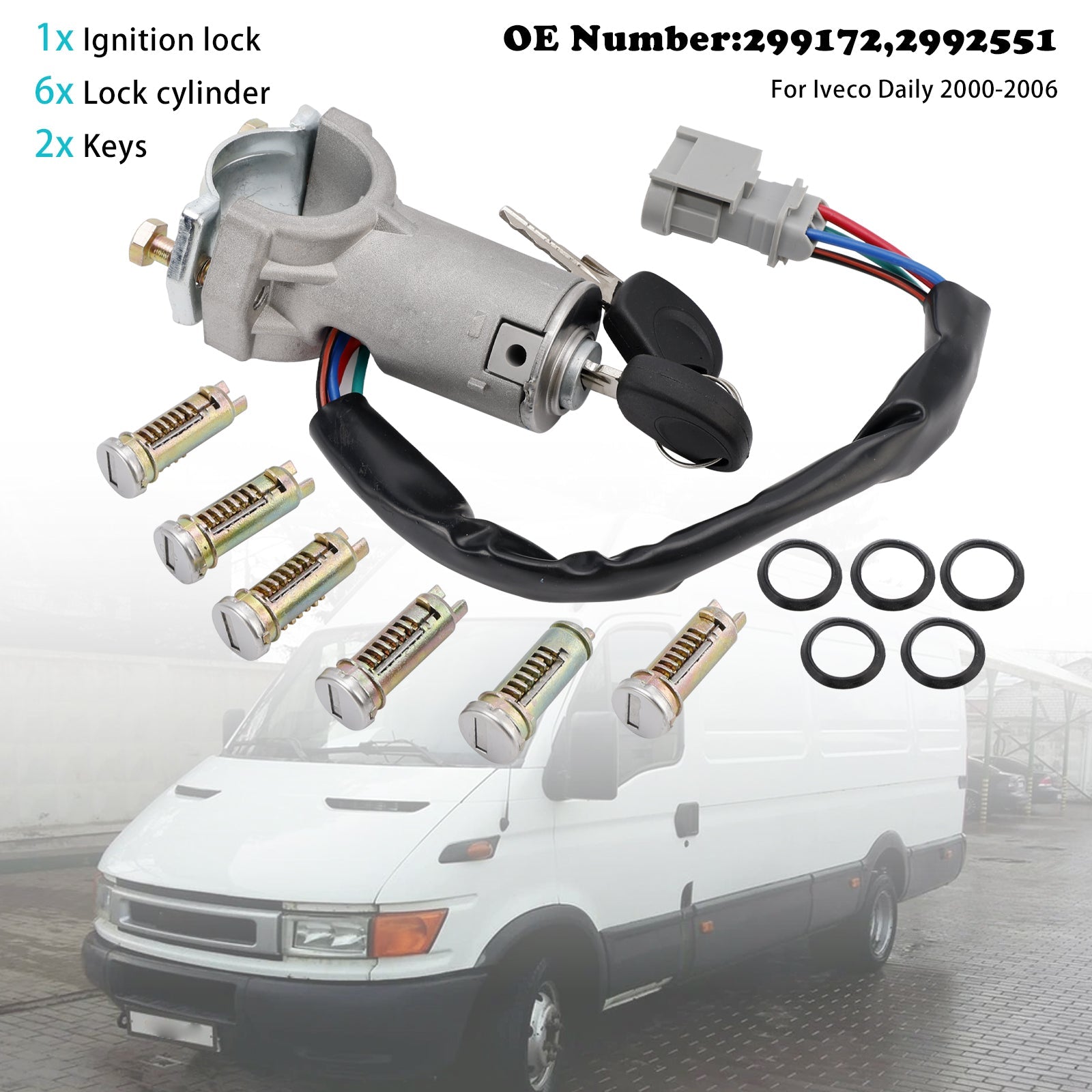 PALASER Ignition Lock + 6x Locking Cylinder + Key 2991727 For Iveco Daily 2000-2006 - Image 4