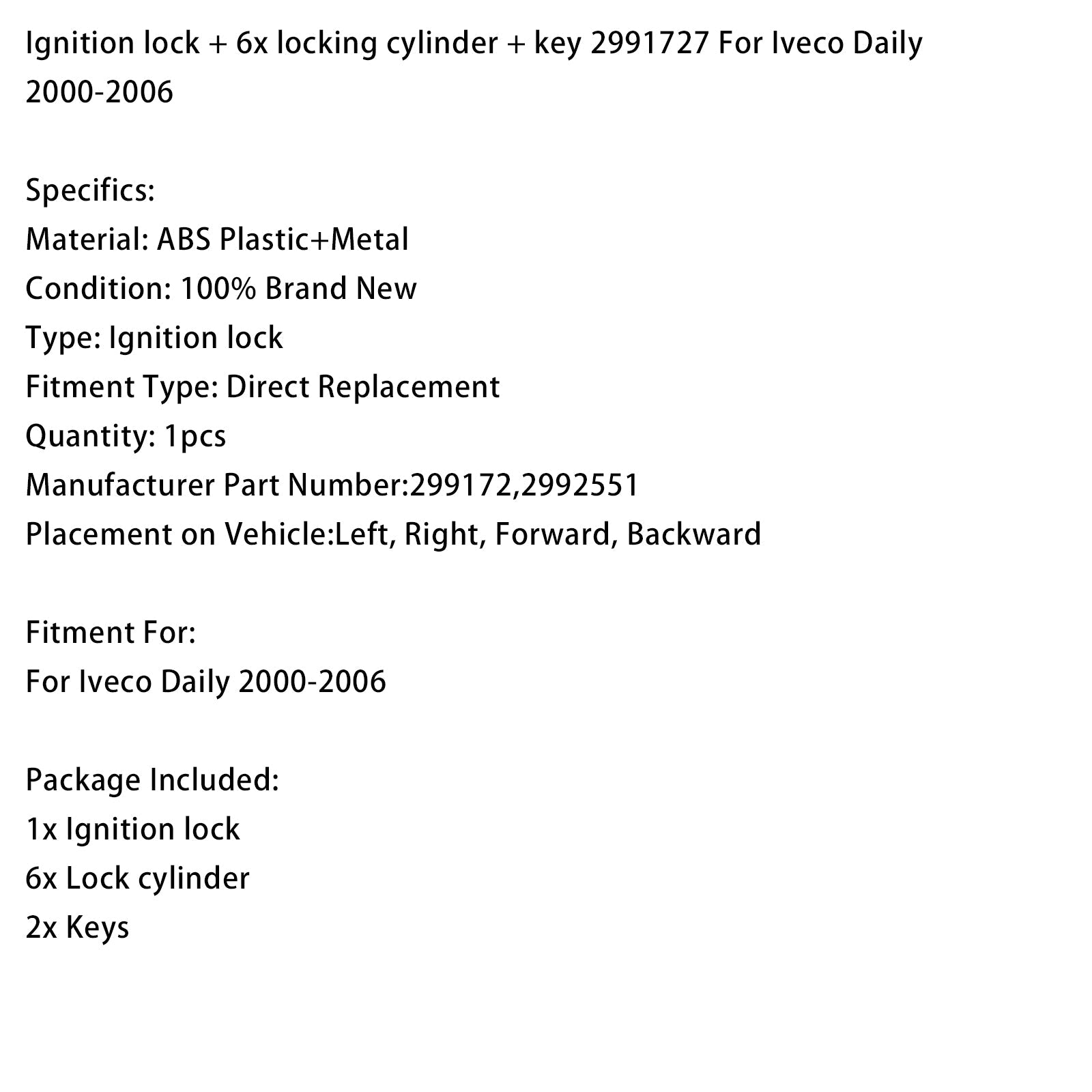 PALASER Ignition Lock + 6x Locking Cylinder + Key 2991727 For Iveco Daily 2000-2006 - Image 14