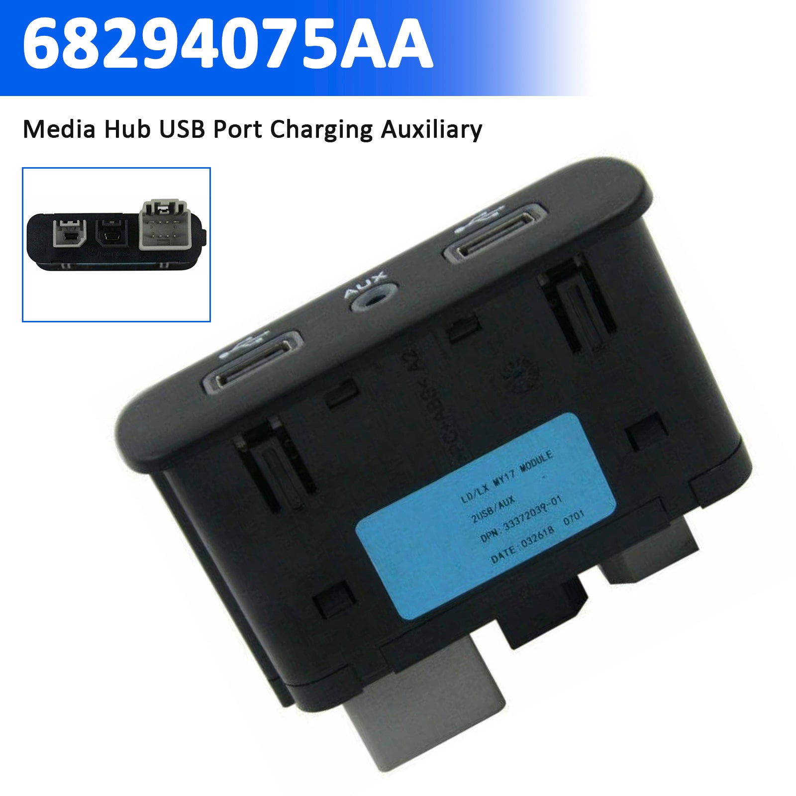 PALASER Media Hub Usb Port Charging Auxiliary For Chrysler Dodge 2017-2023 68294075AA