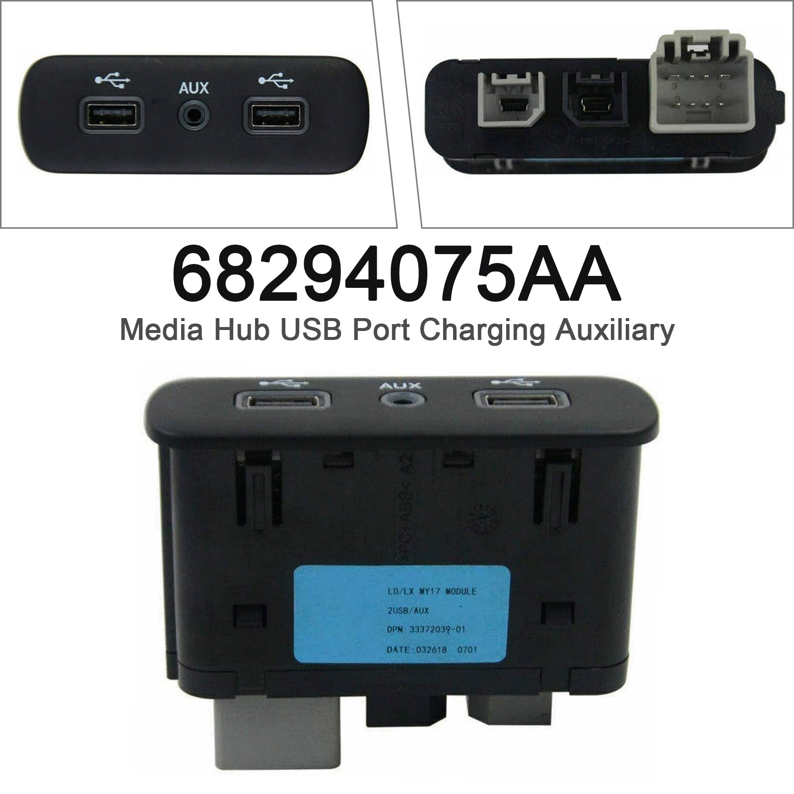 PALASER Media Hub Usb Port Charging Auxiliary For Chrysler Dodge 2017-2023 68294075AA - Image 2