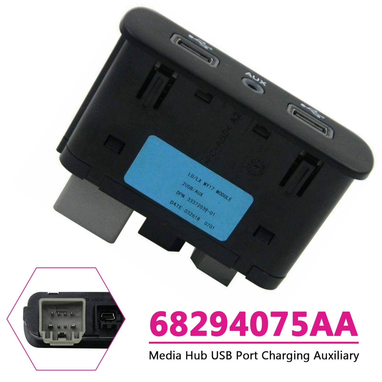 PALASER Media Hub Usb Port Charging Auxiliary For Chrysler Dodge 2017-2023 68294075AA - Image 3