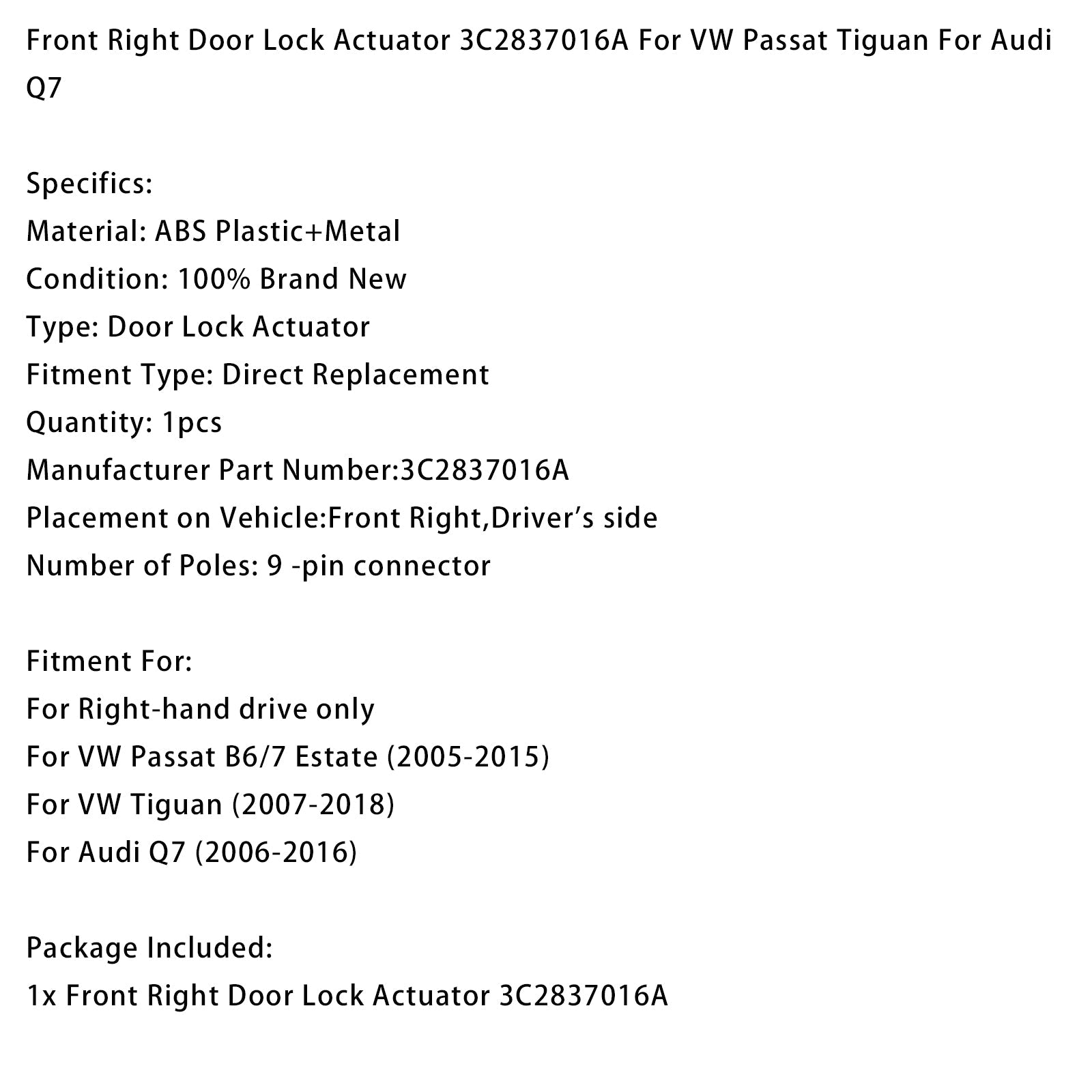 PALASER Front Right Door Lock Actuator 3C2837016A For Vw Passat Tiguan For Audi Q7 - Image 14