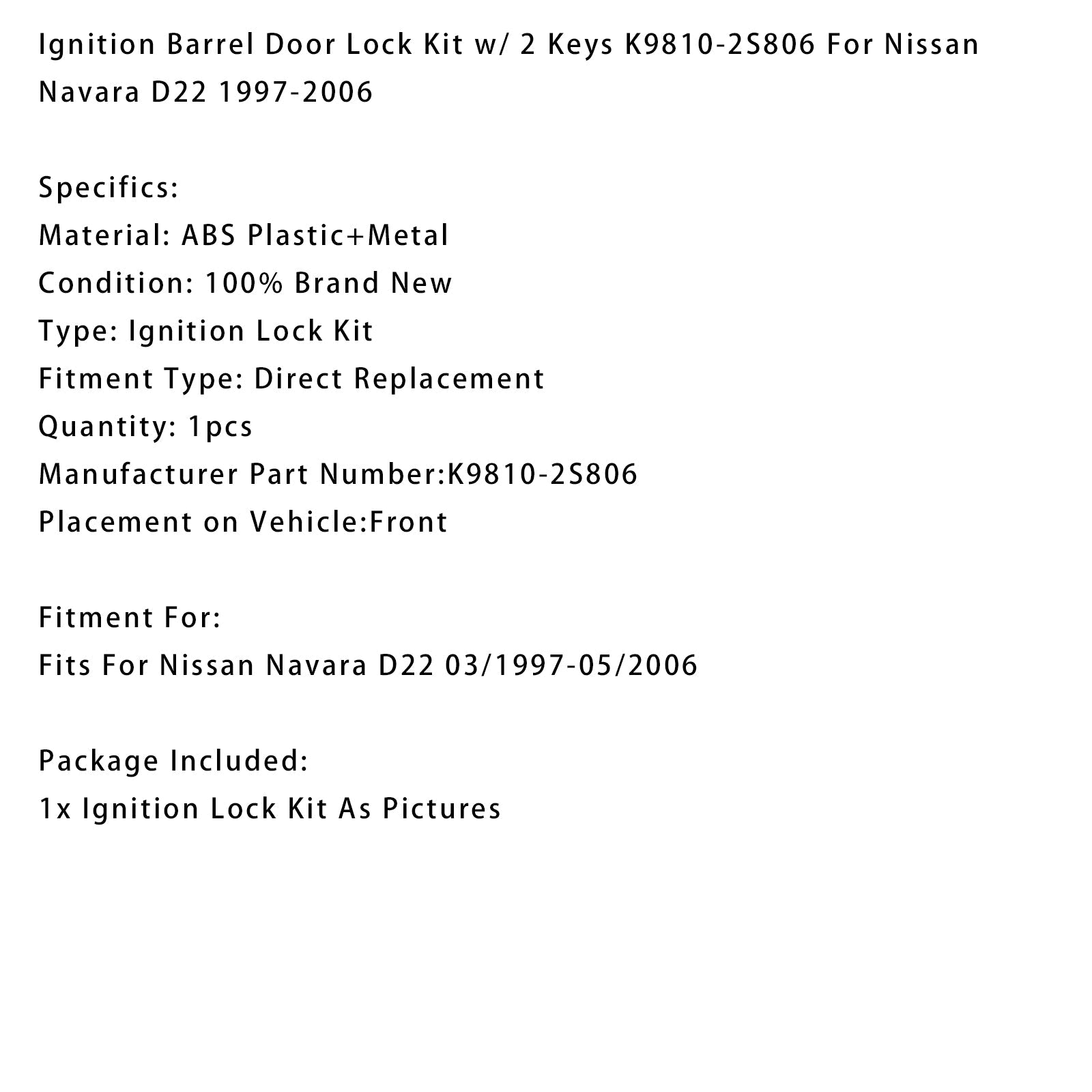 PALASER Ignition Barrel Door Lock Kit W/ 2 Keys K9810-2S806 For Nissan Navara D22 1997-2006 - Image 2