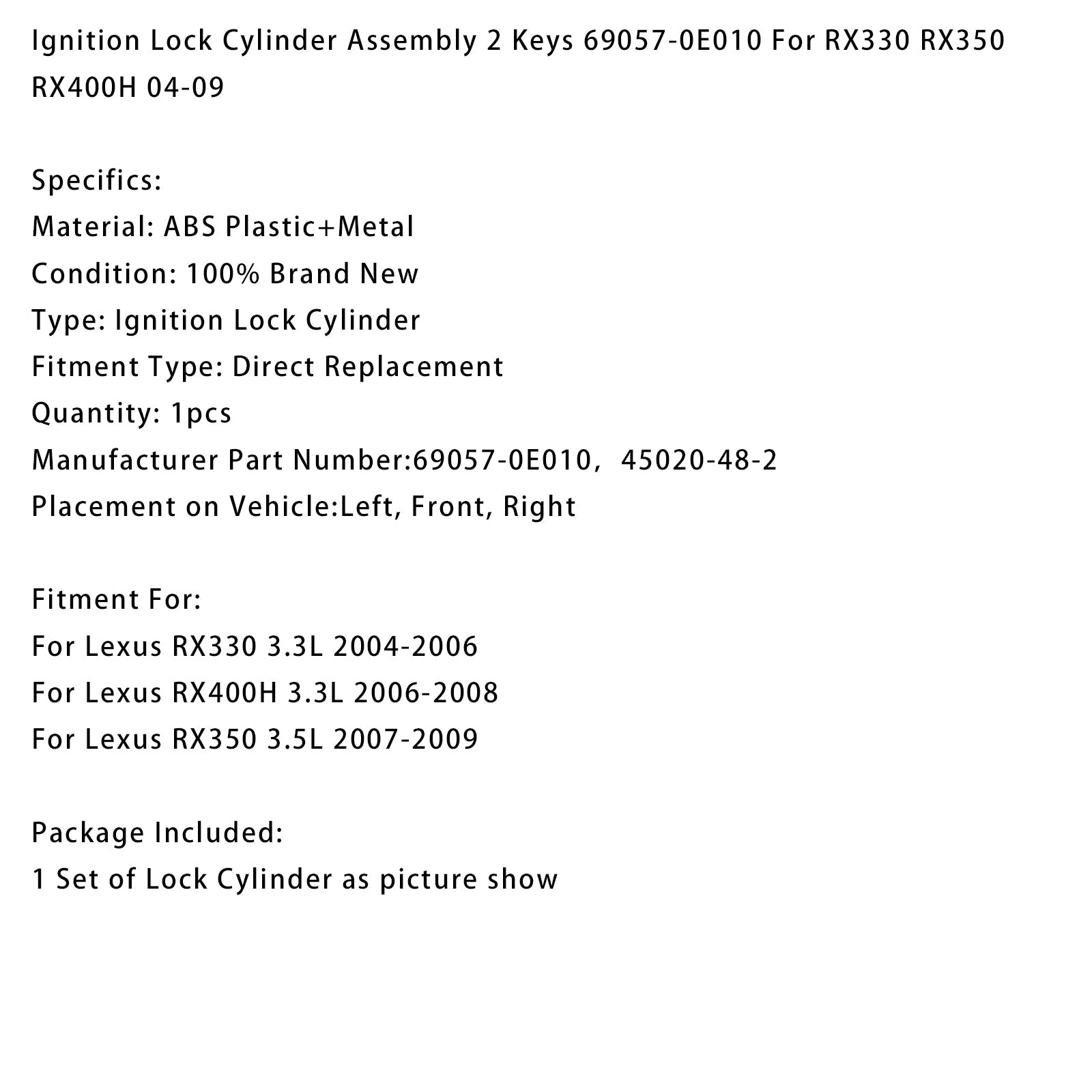 PALASER Ignition Lock Cylinder Assembly 2 Keys 69057-0E010 For RX330 RX350 RX400H 04-09 - Image 13