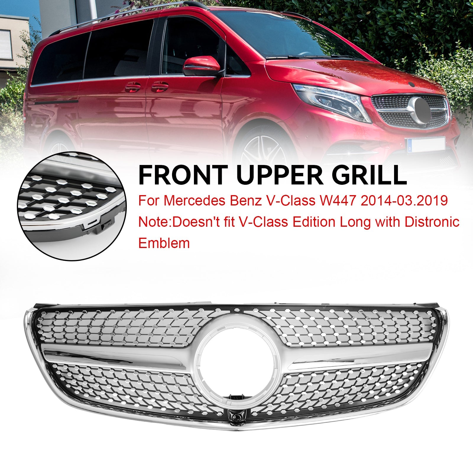 PALASER 2014-03.2019 Benz W447 V-class Diamond Front Upper Grille Grill - Image 5