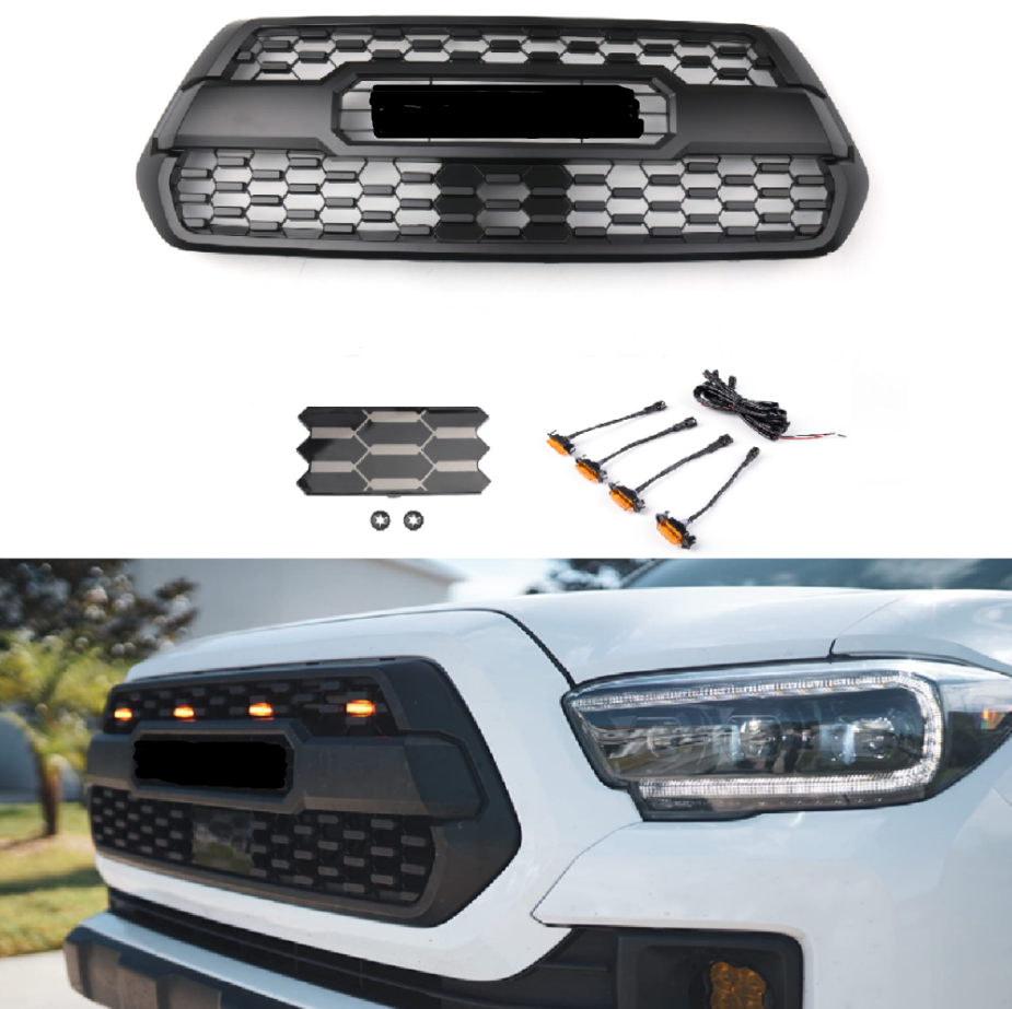 PALASER Trd Pro Grille + Acc Drcc Garnish Sensor Cover + LED Lights For Toyota Tacoma 2016-2023