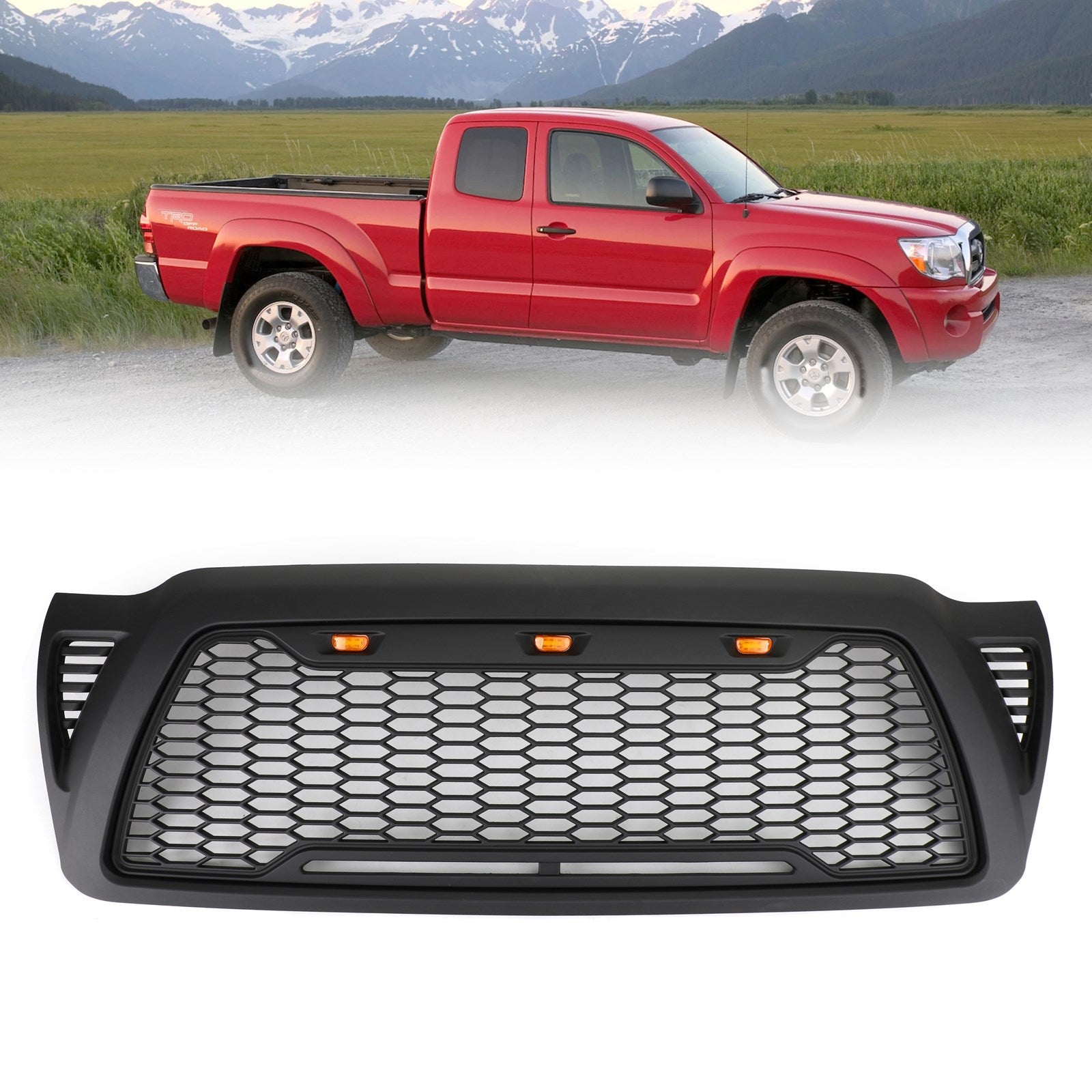 PALASER Front Grille Bumper Hood Mesh Grill Fit Toyota Tacoma 2005-2011 With LED Lights - Image 2