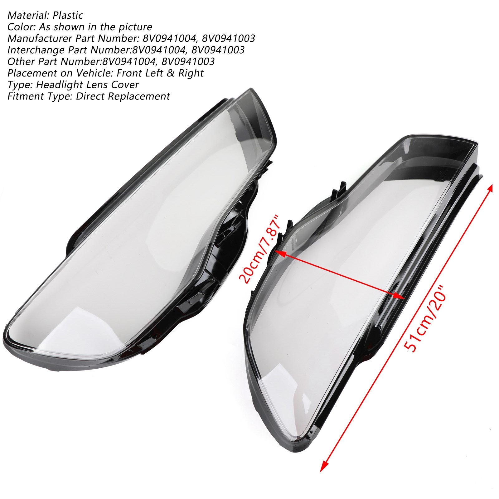 PALASER 2013-2016 Audi A3 8V0941004 8V0941003 Left&right Headlight Cover Headlamp Lens Clear - Image 4