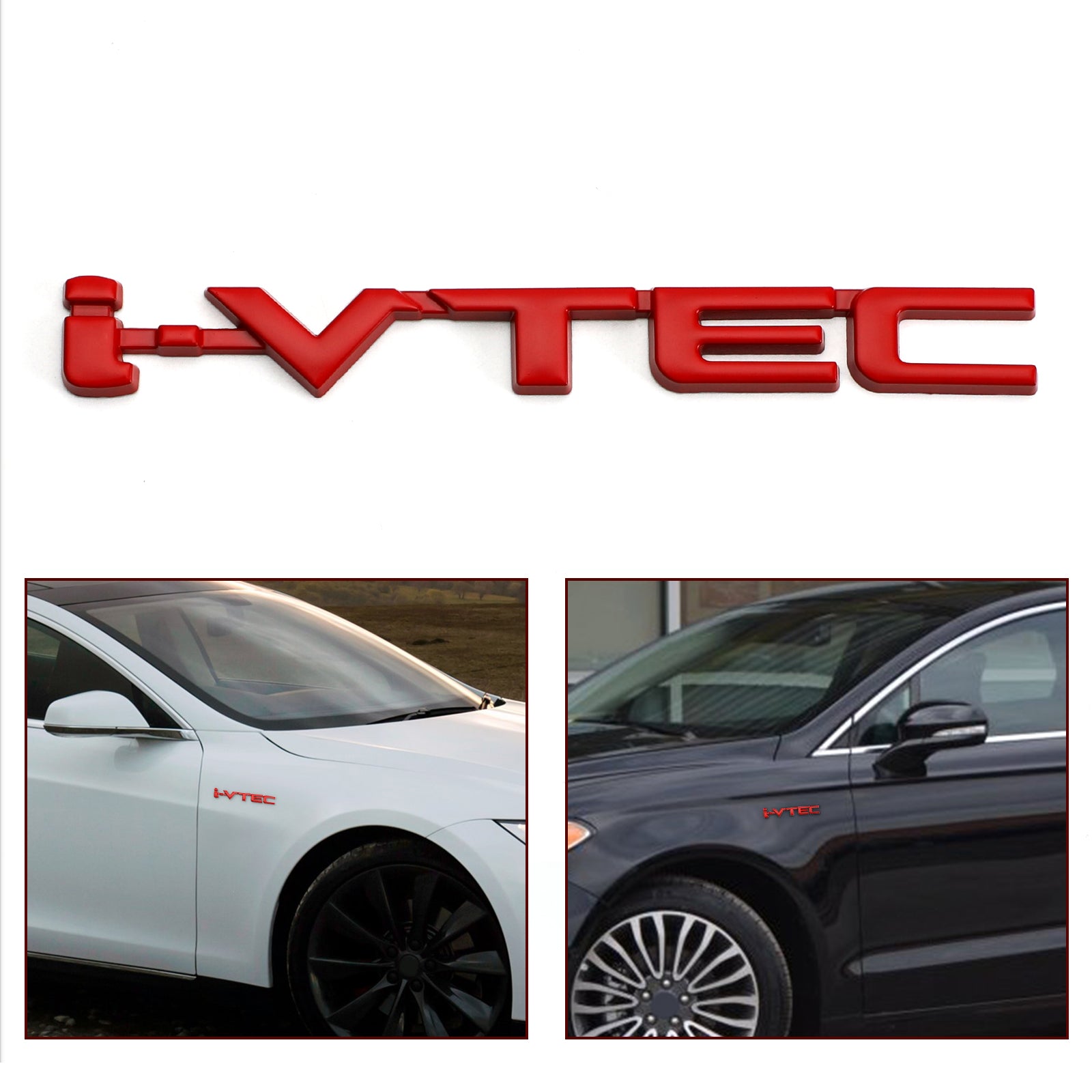 PALASER 3D Metal I-vtec Car Trunk Rear Turbo Fender Emblem Badge Decals Stickers Red - Image 3