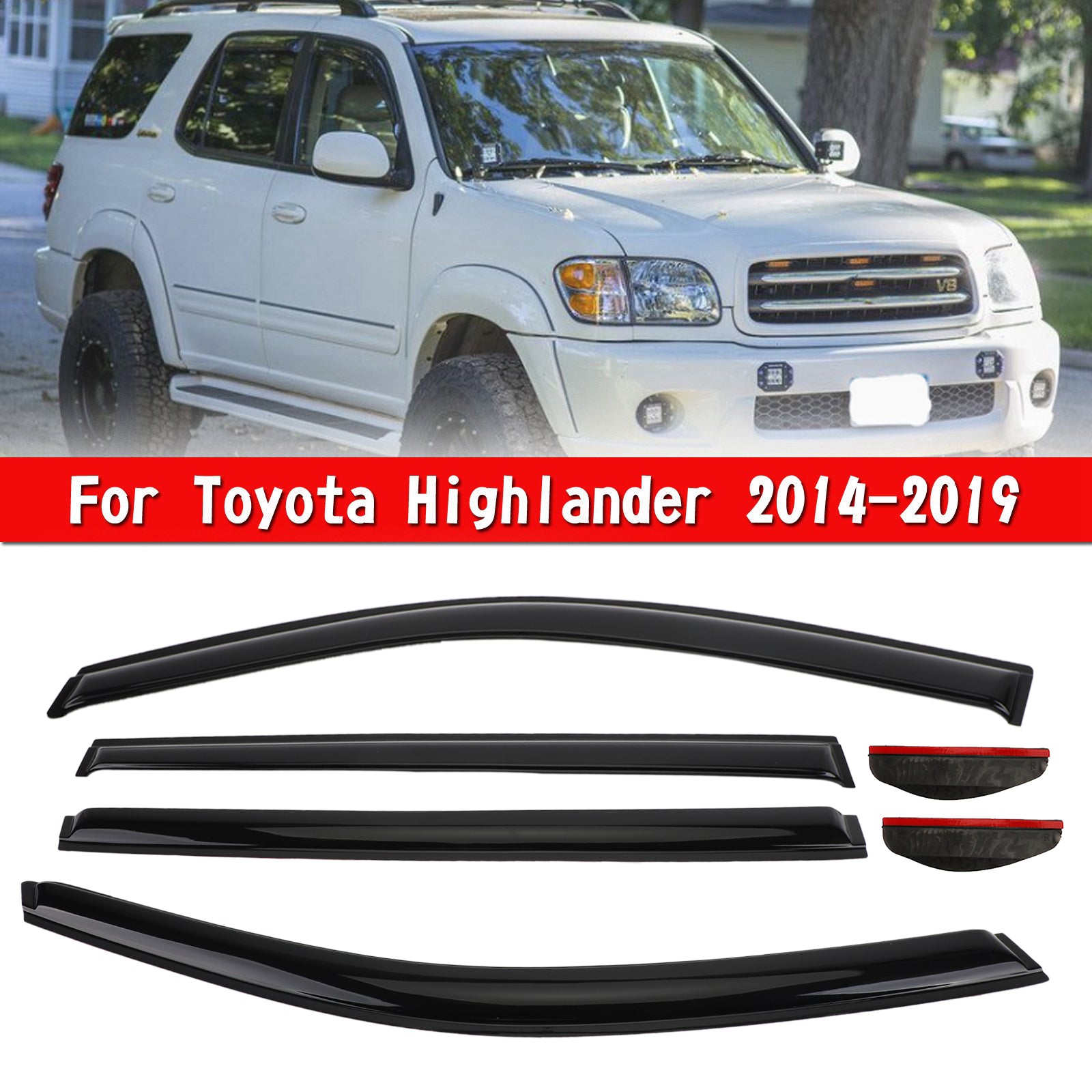 PALASER Car Window Sun Rain Guard Visors Kit 6PCS For Toyota Highlander 2014-2019 - Image 3