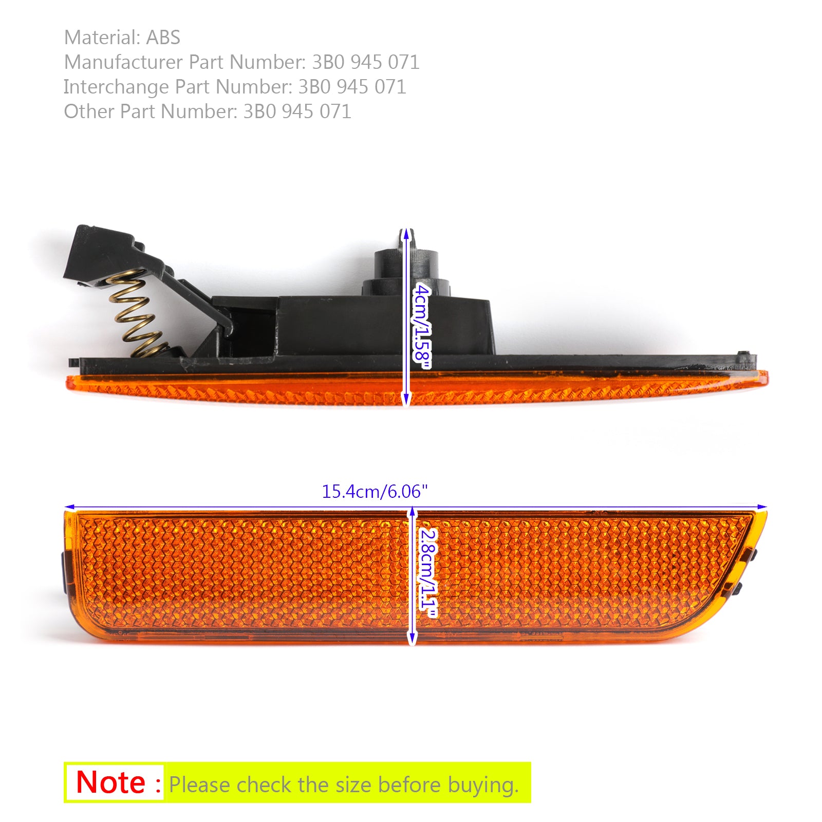 PALASER 2001-2005 Vw Passat B5.5 Left Amber Front Bumper Side Marker Lights - Image 2
