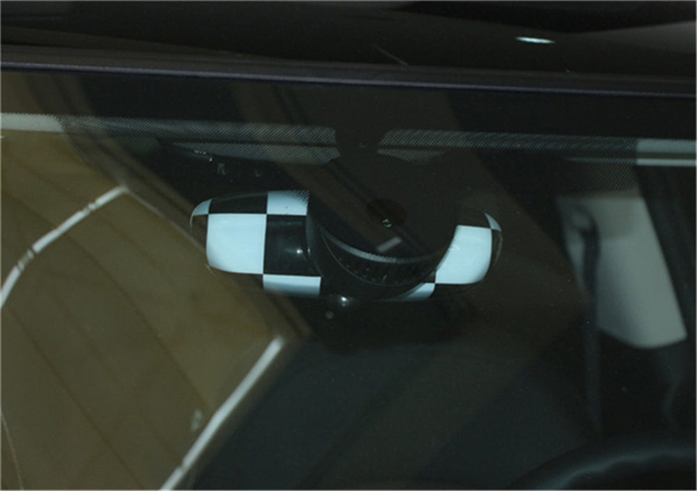 PALASER BMW Mini Cooper R55 R56 Black Checkered Pattern Rear View Mirror Cover - Image 4