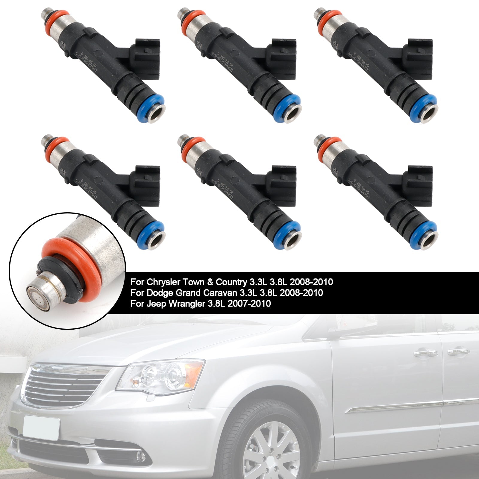 PALASER 2007-2010 Jeep Wrangler 3.8L 6PCS Fuel Injector 0280158119 04861667AA 812-11131 - Image 9