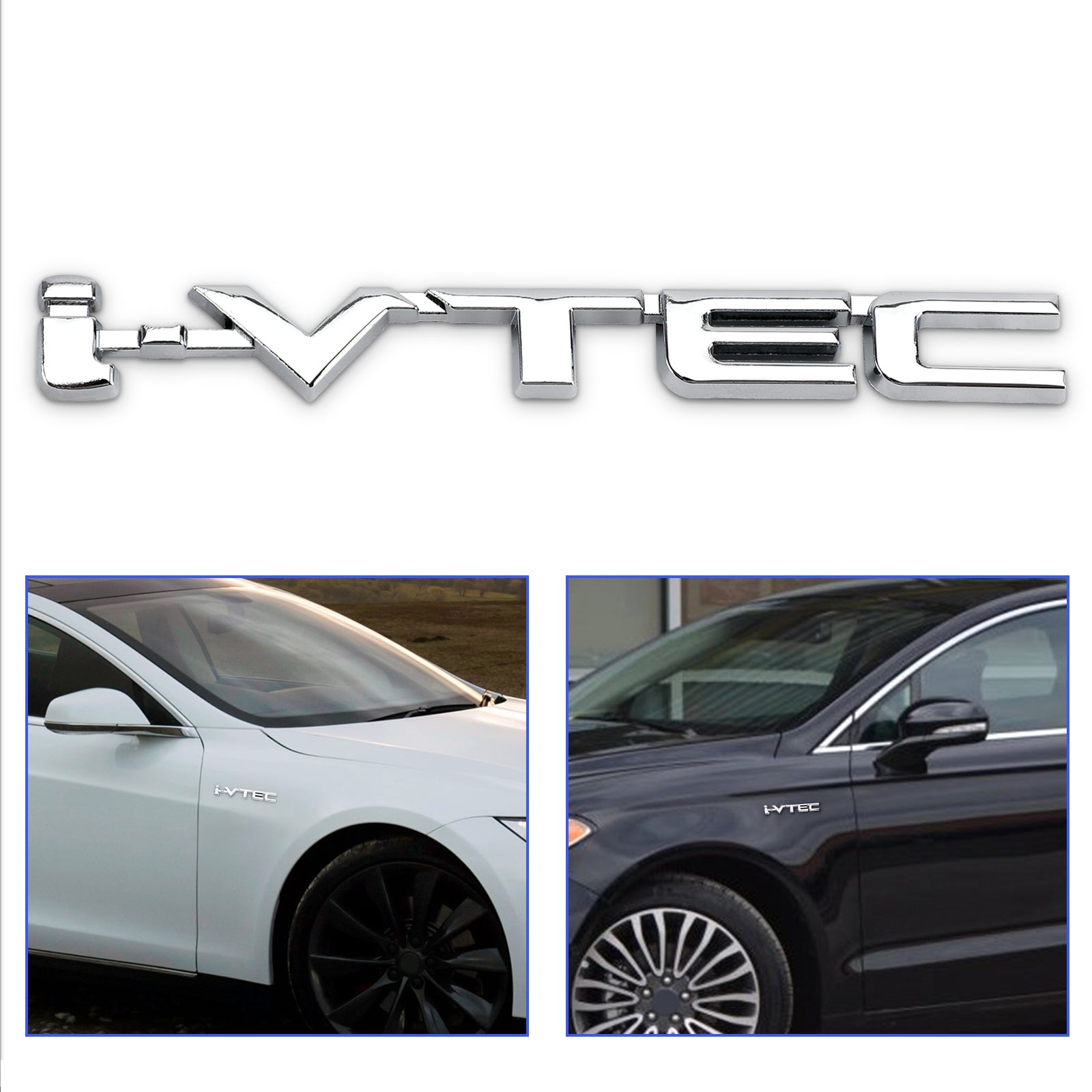PALASER 3D Metal I-vtec Car Trunk Rear Turbo Fender Emblem Badge Decals Stickers Silver - Image 3