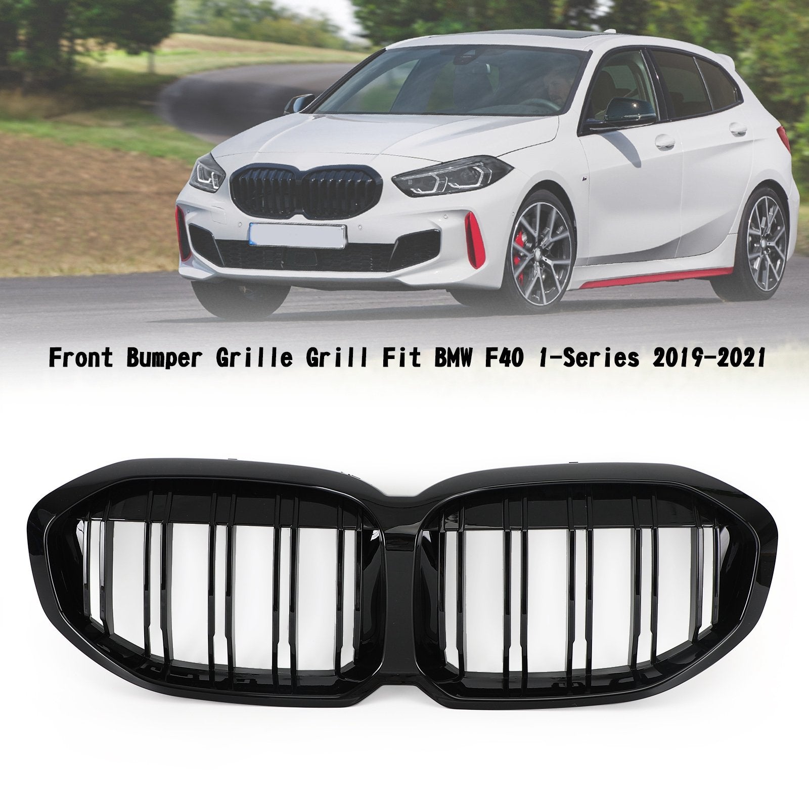 PALASER 2019-23 BMW F40 1-Series Gloss Double Black Front Replacement Hood Grille