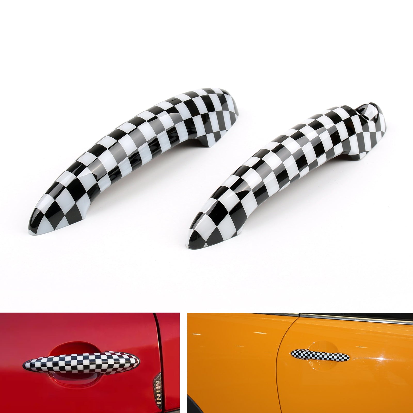 PALASER Mini Cooper R50 R52 R53 R55 R56 Checkered Pattern Design Door Handle Cover - Image 2