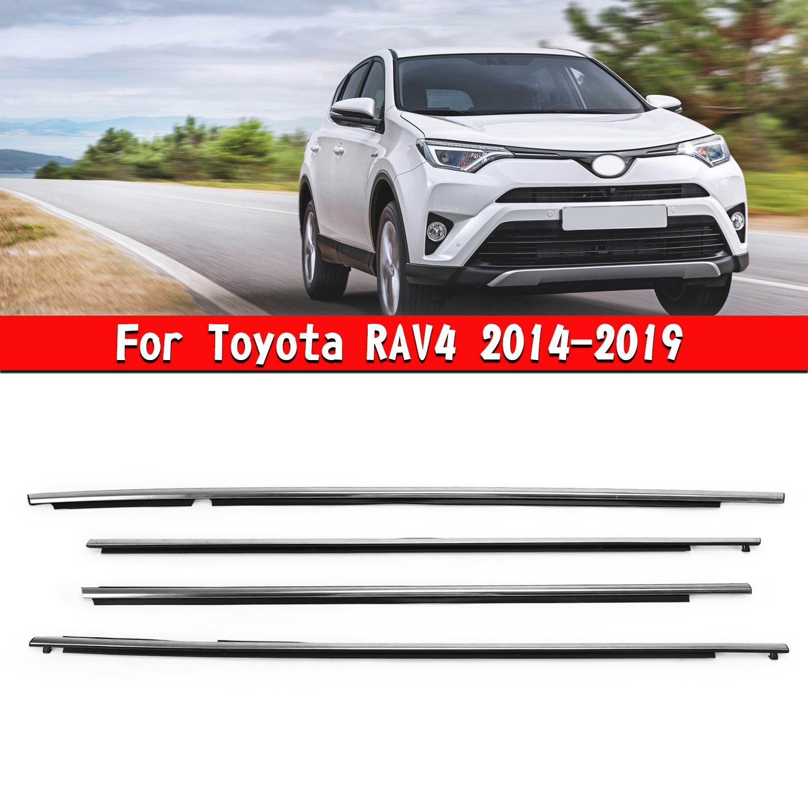 PALASER Toyota RAV4 2014-2019 4PCS Chrome Car Window Weatherstrip Seal Belt Moulding 75740-0R040 - Image 2