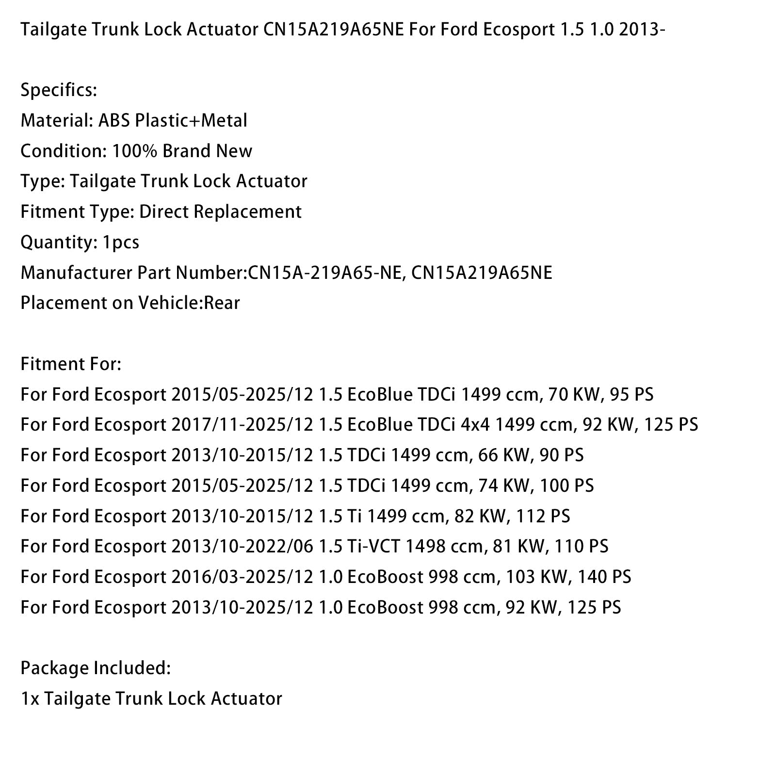 PALASER Tailgate Trunk Lock Actuator CN15A219A65NE For Ford Ecosport 1.5 1.0 2013 - Image 9