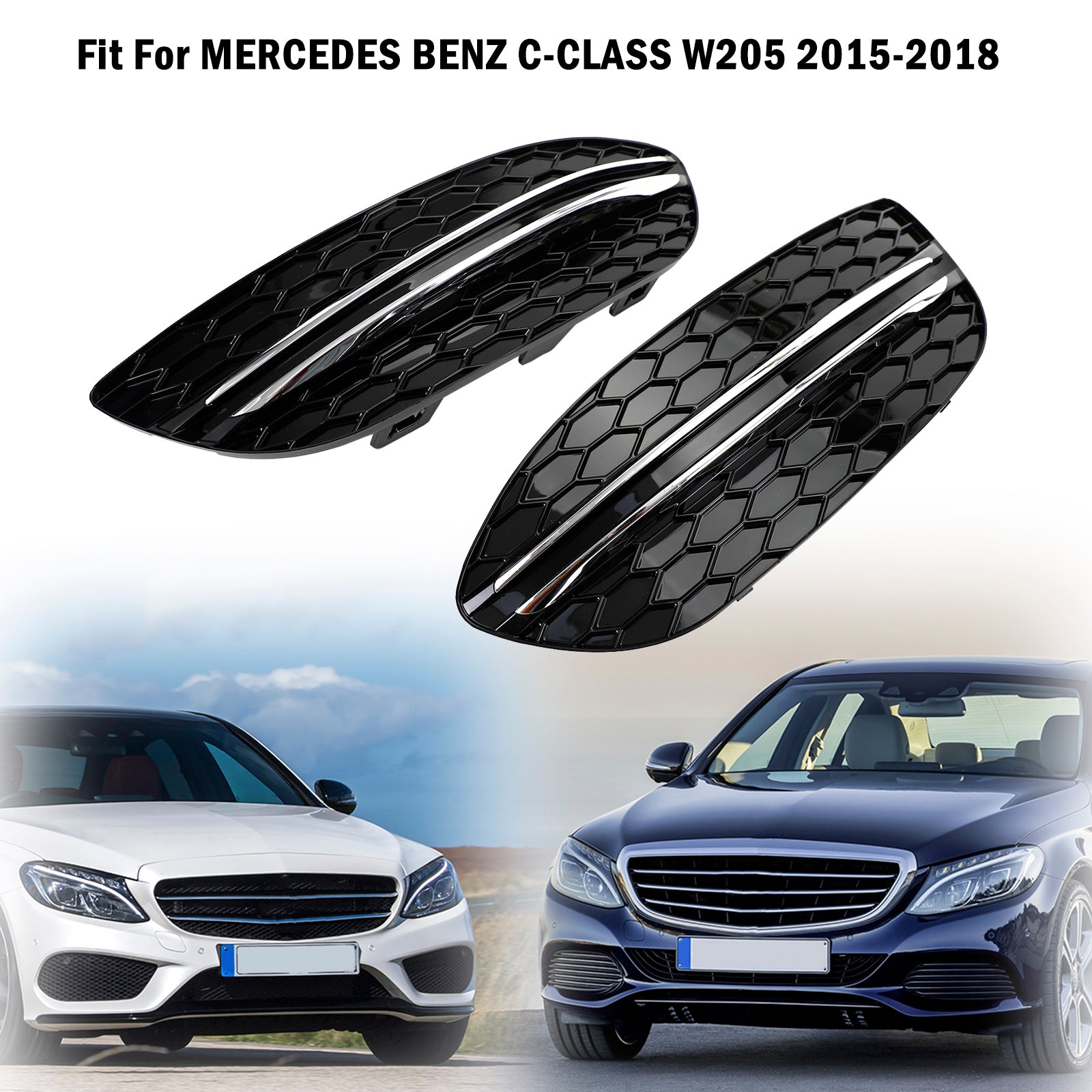 PALASER 2015-2018 Benz C-class W205 Base Sedan Honeycomb Front Fog Light Cover 2058850723 MB1038172 - Image 8