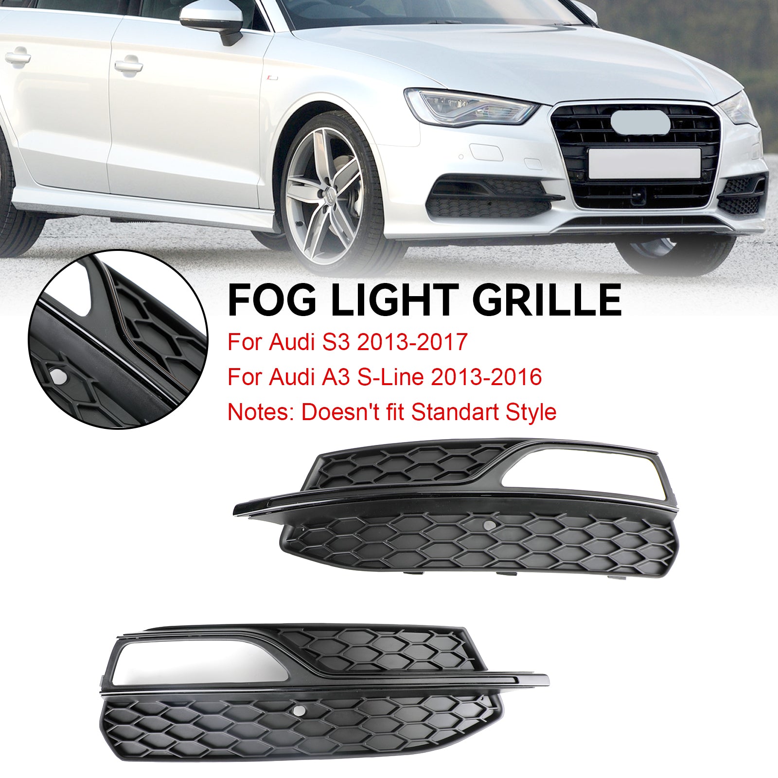 PALASER 2013-2016 Audi A3 S-line Lower Bumper Fog Light Cover Grill 8V3807681G 8V3807682G - Image 2