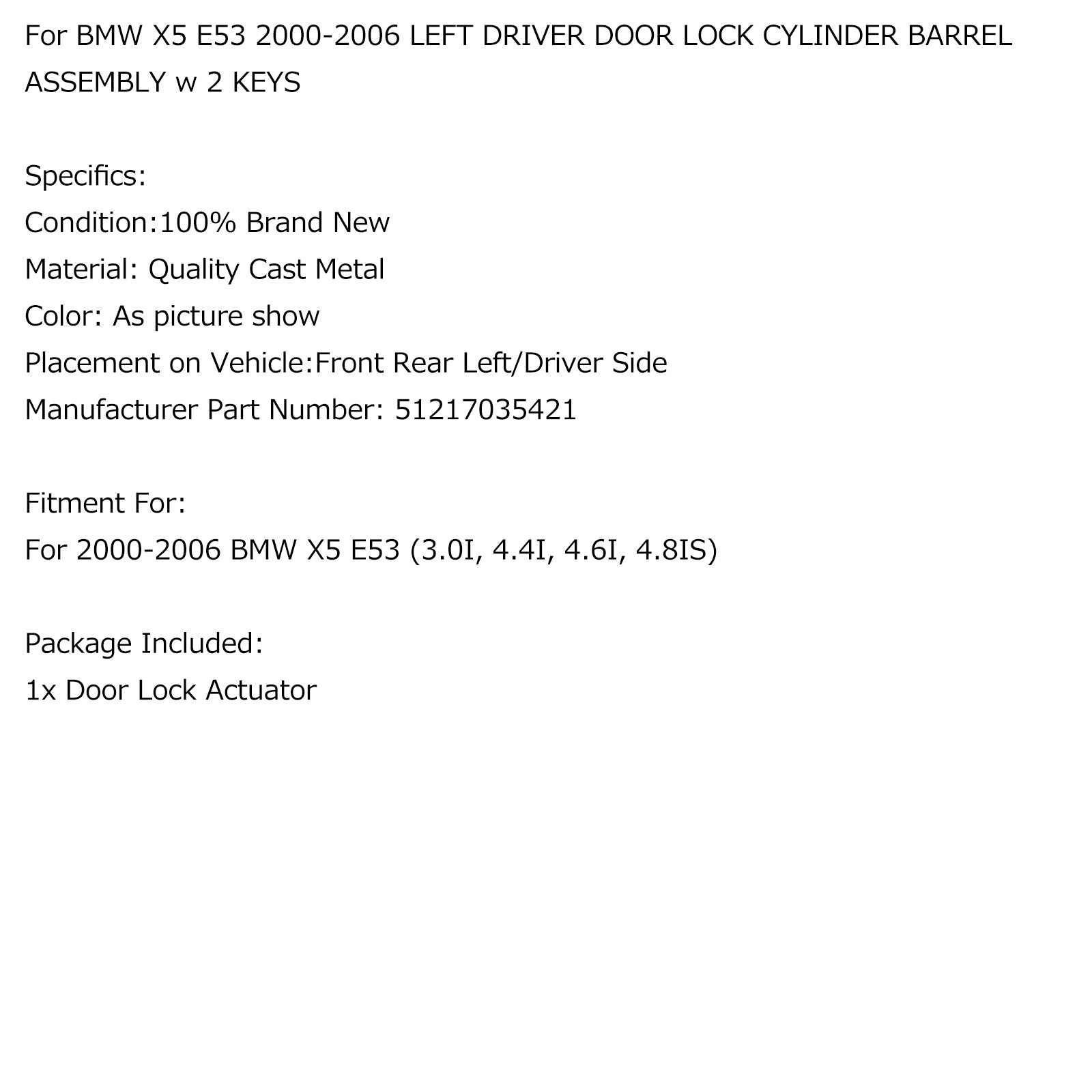 PALASER BMW X5 E53 2000-2006 Left Driver Door Lock Cylinder Barrel Assembly W/ 2 Keys - Image 6