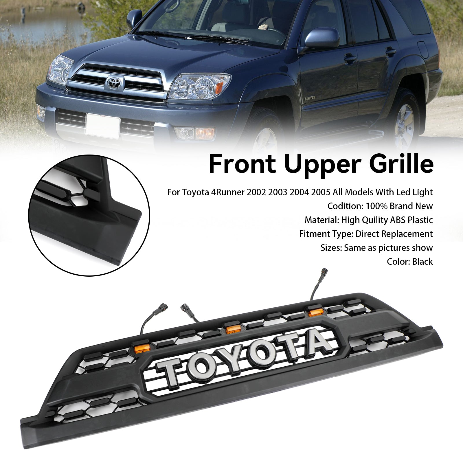PALASER 2002-2005 Toyota 4Runner All Models Trd Pro Style W/led Light Front Bumper Grill - Image 15