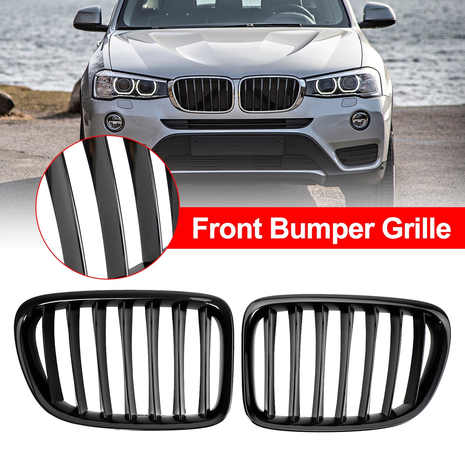 PALASER 2009-2014 BMW X1 E84 Gloss Black Front Hood Kidney Grill 51112993305 51112993306 51112993307 - Image 2