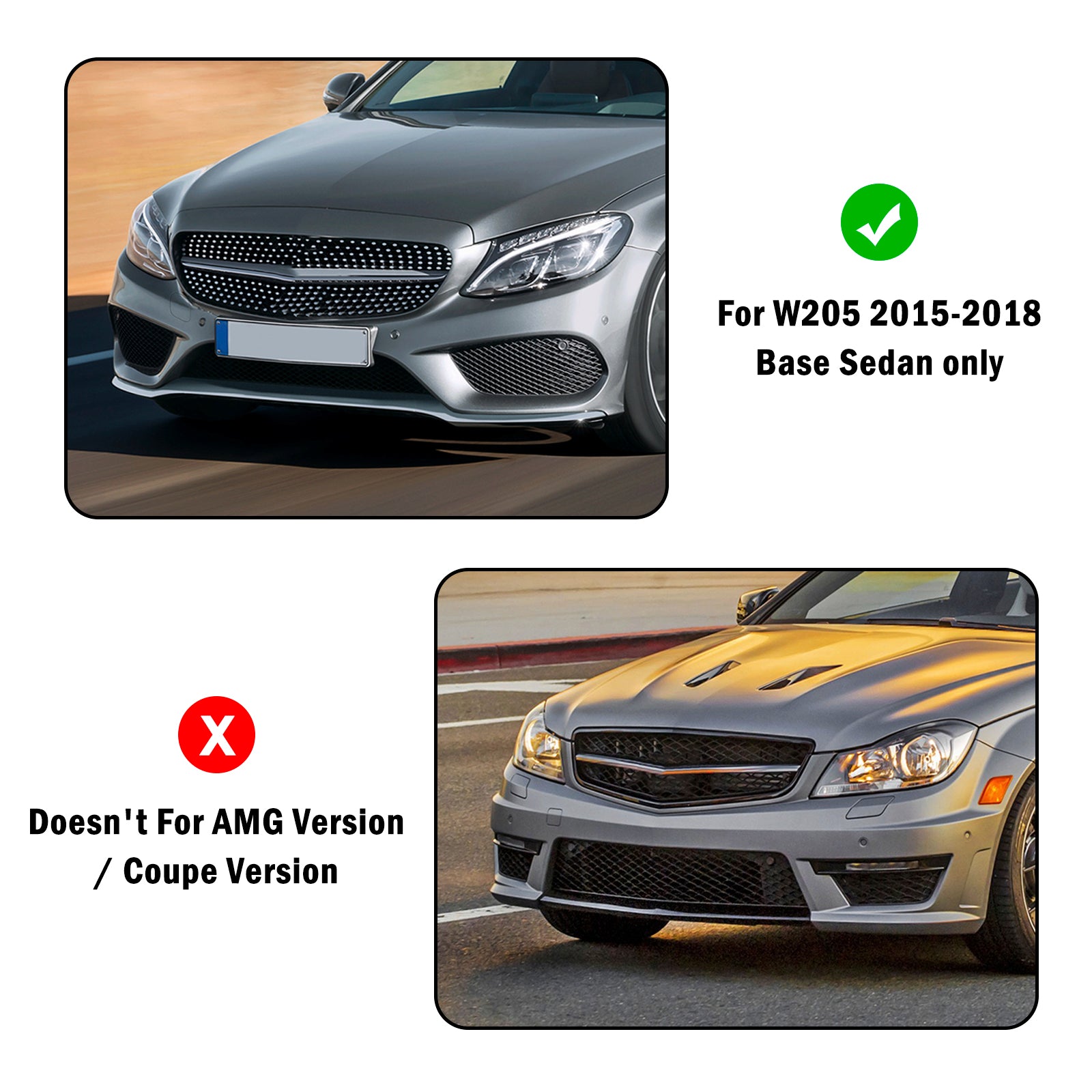PALASER 2015-2018 Benz C-class W205 Base Sedan Honeycomb Front Fog Light Cover 2058850723 MB1038172 - Image 2