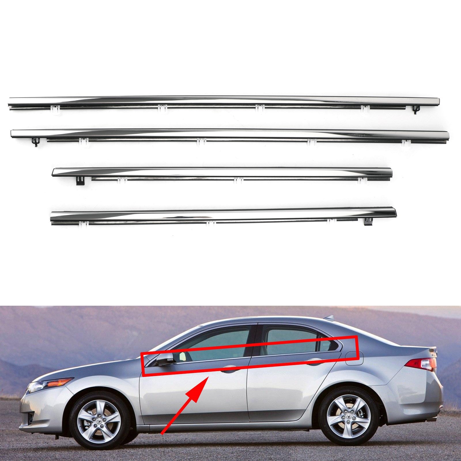 PALASER 4x Car Outside Window Weatherstrip Seal Belt Moulding For Acura Tsx 2009-2014 - Image 2