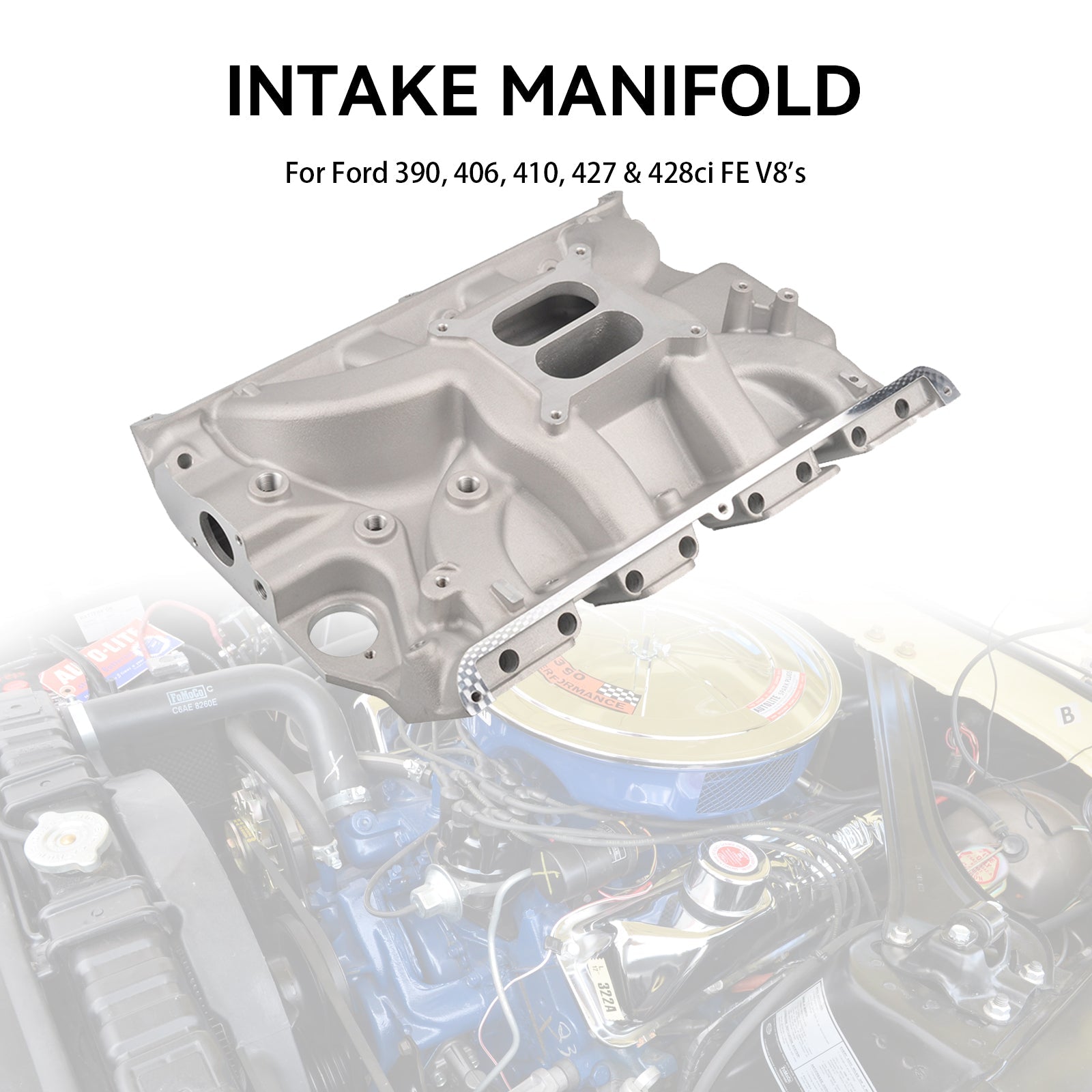 PALASER Ford Fe 390 406 410 427 428 Dual Plane Satin Intake Manifold Aluminum - Image 6