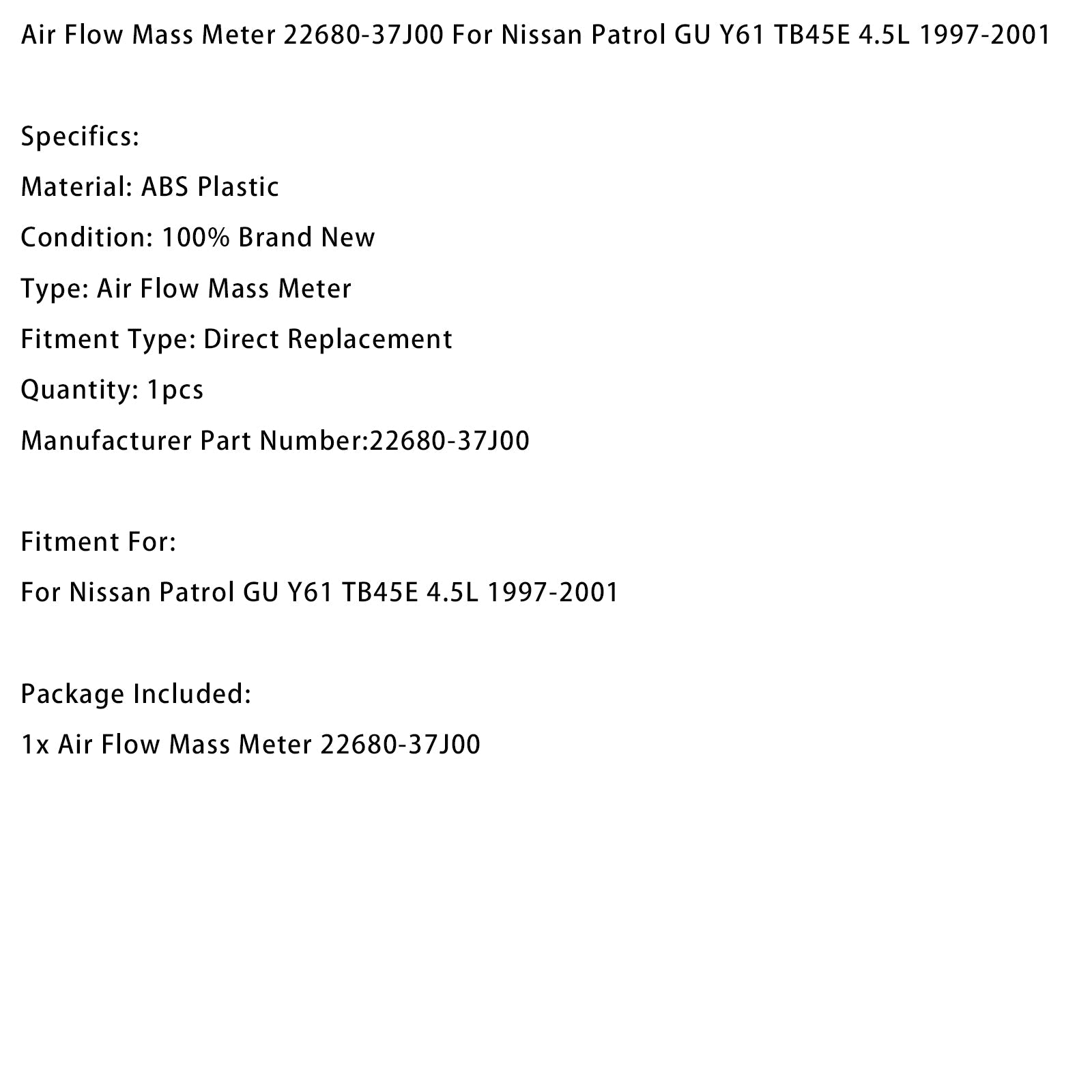 PALASER Air Flow Mass Meter 22680-37J00 For Nissan Patrol Gu Y61 TB45E 4.5L 1997-2001 - Image 9