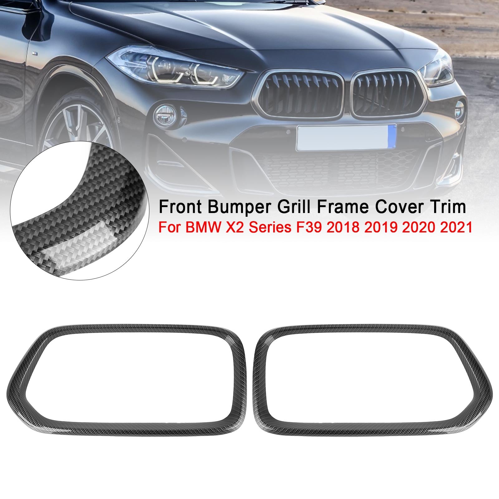 PALASER BMW X2 Series F39 2018-2021 Carbon Fiber Front Bumper Grill Frame Cover Trim - Image 5