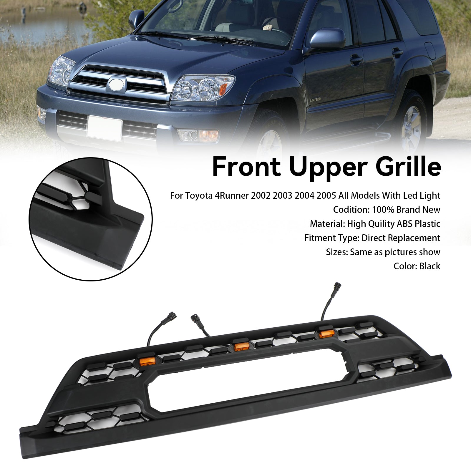 PALASER 2002-2005 Toyota 4Runner All Models Trd Pro Style W/led Light Front Bumper Grill - Image 4