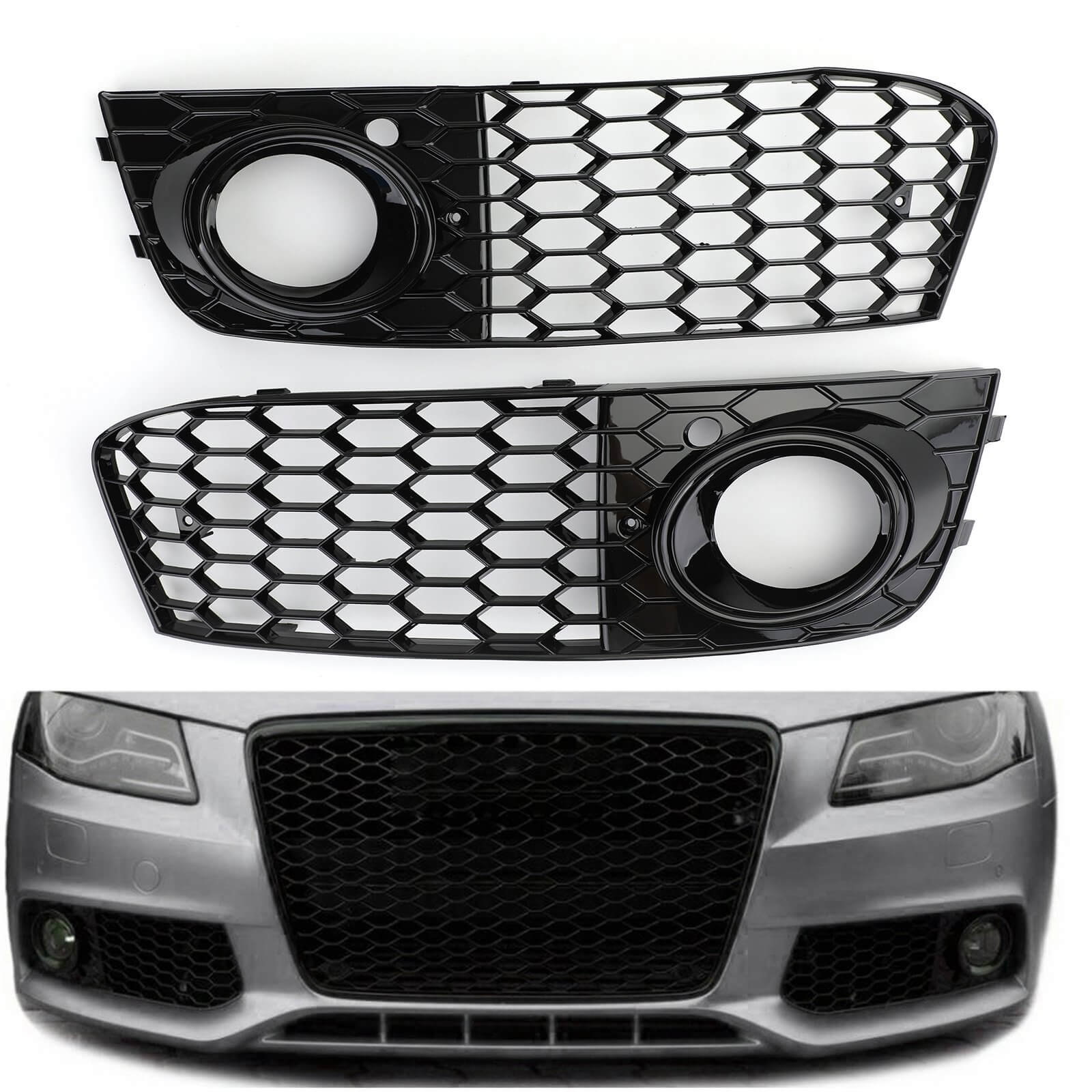 PALASER Audi A4 B8 2009-2012 Pair Honeycomb Mesh Fog Light Open Vent Grill